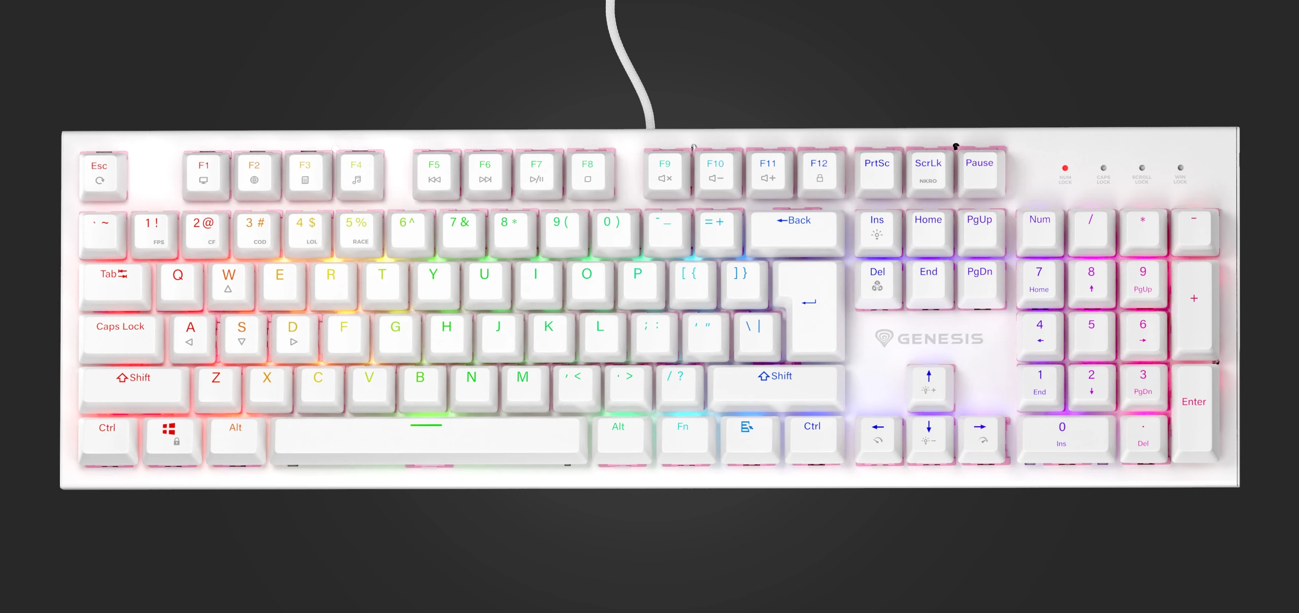 Genesis THOR 303 | Mechaninė klaviatūra žaidimams | su laidu | US | Baltas | USB Type-A | Outemu Peach Silent aprašymas - Prekės nuotrauka