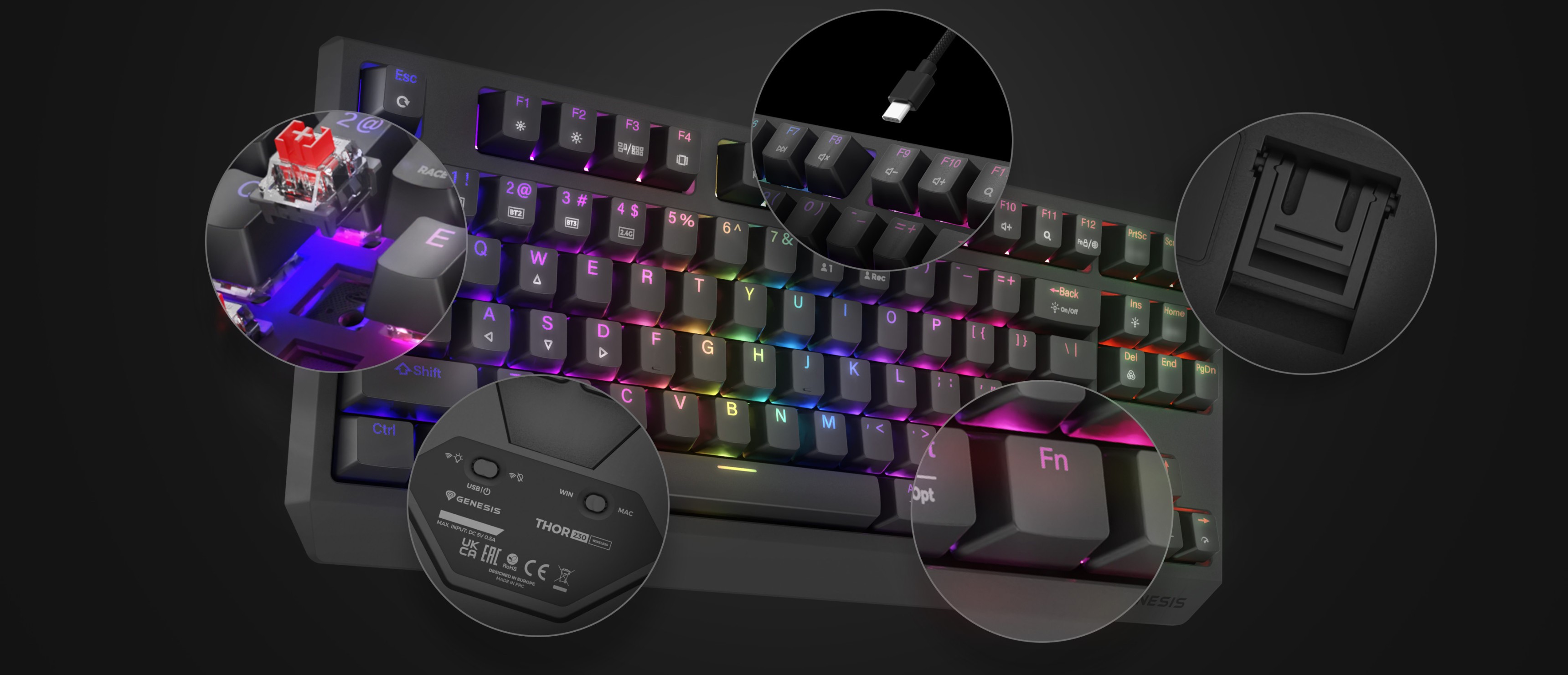 Wireless RGB mechanical gaming keyboard with Outemu switches, featuring customizable backlighting and detachable USB-C cable