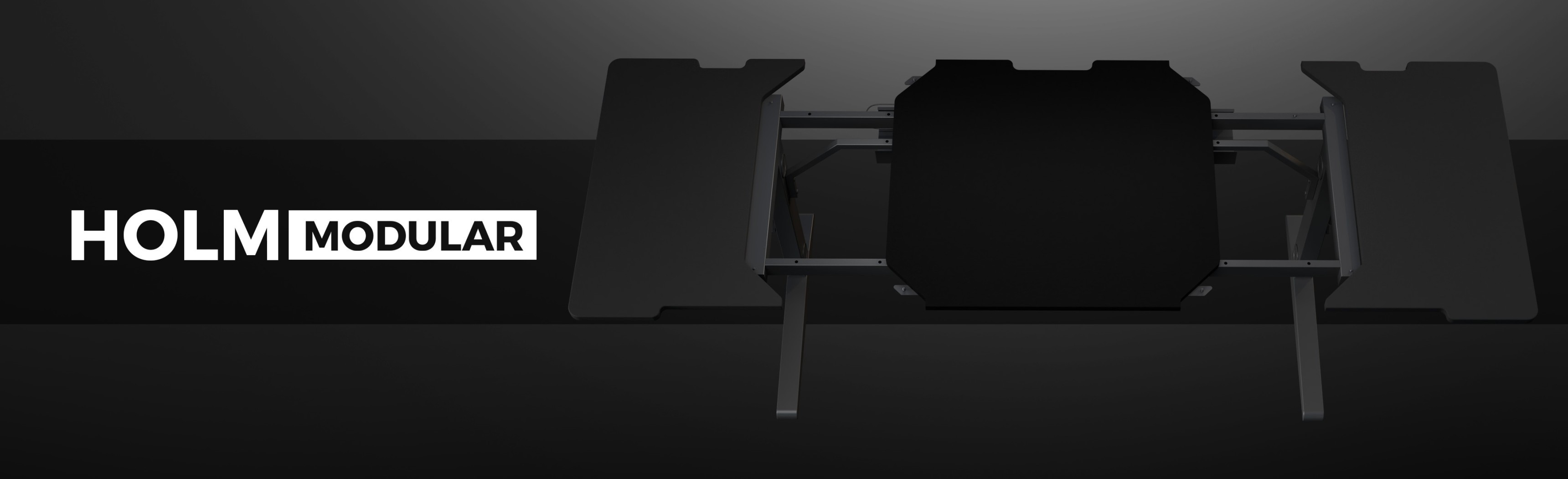 Right side desk extension for the Genesis Holm Modular series, featuring a sleek black design and sturdy legs