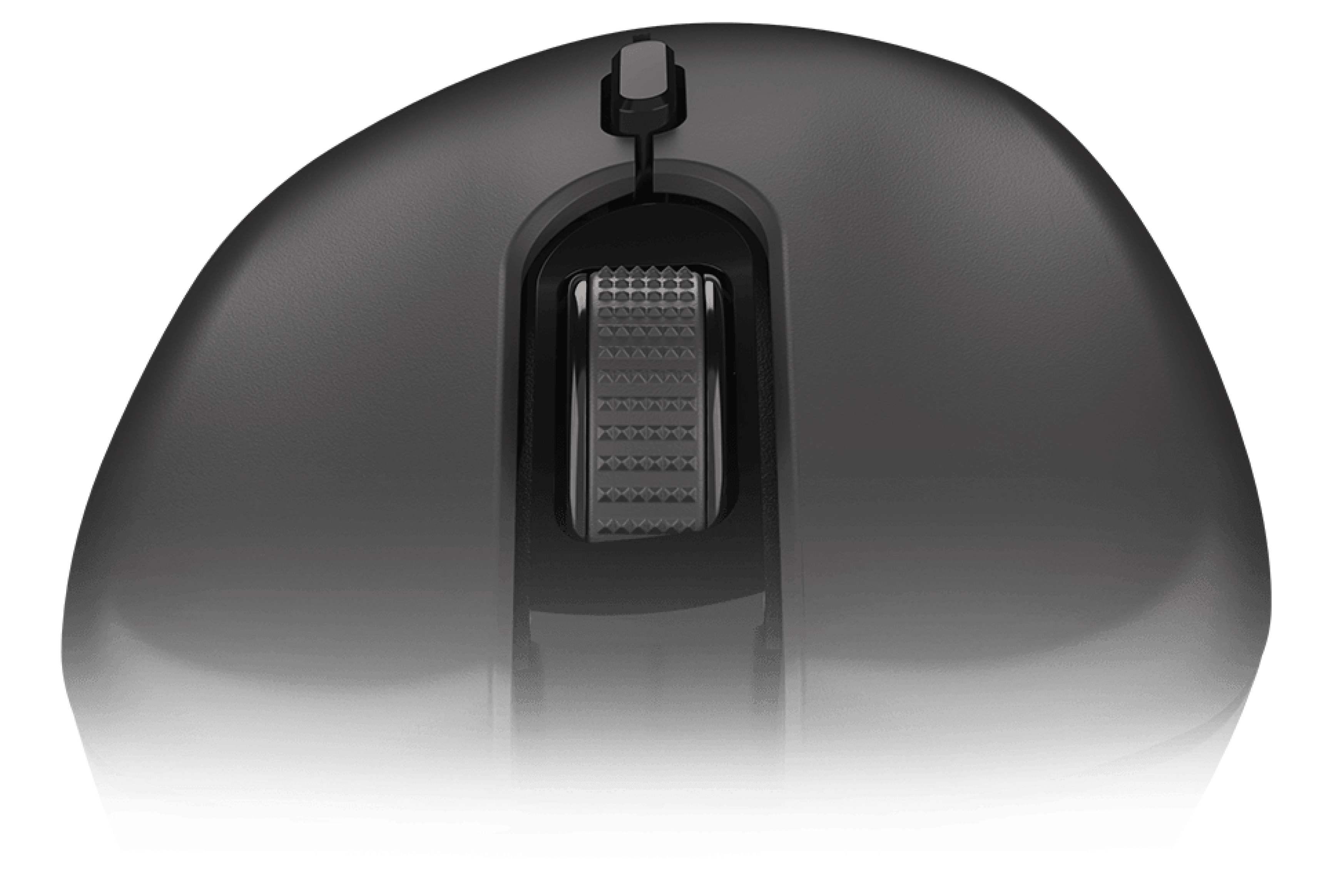 Top view of the Genesis Krypton 200 gaming mouse, featuring a sleek black design and a textured scroll wheel