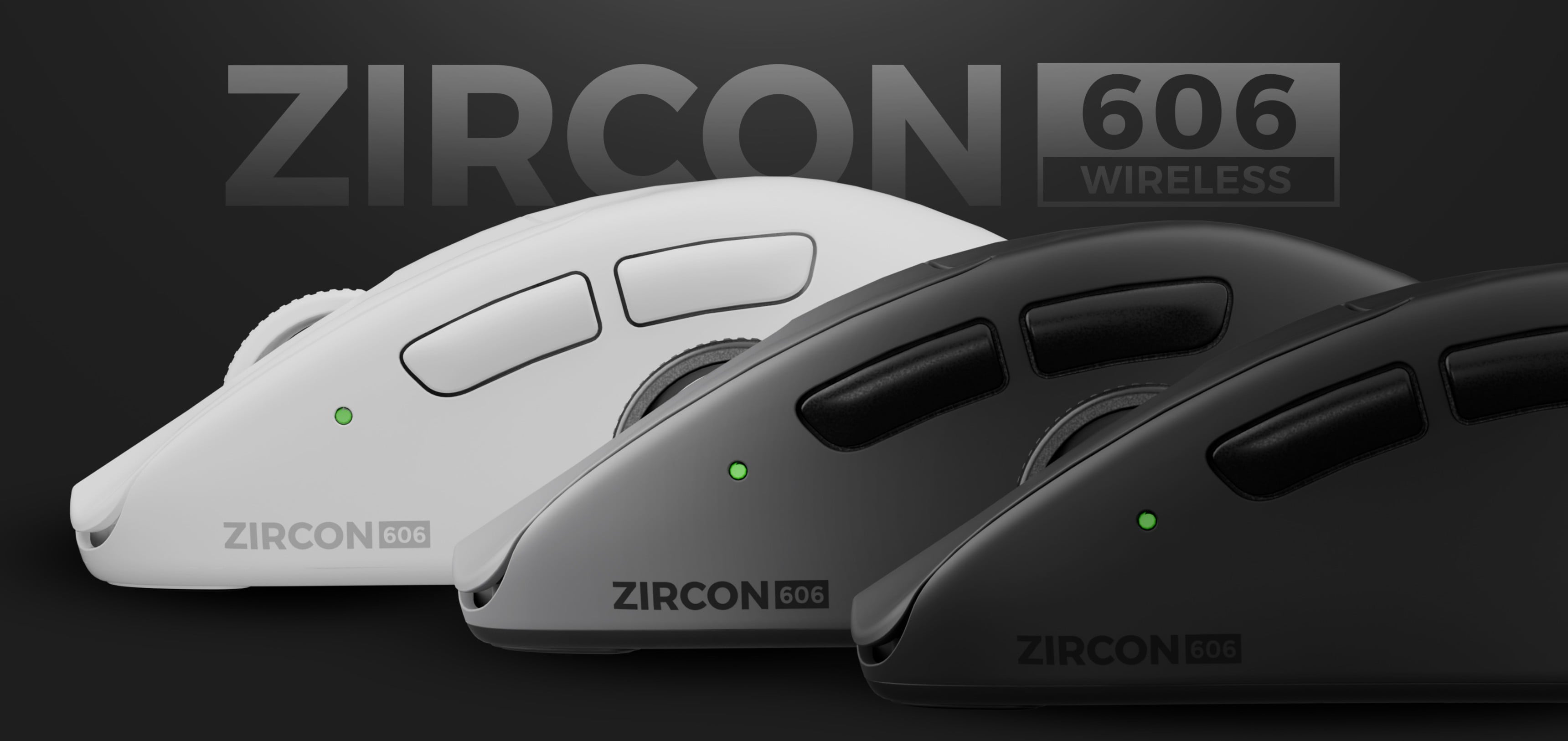 Three wireless computer mice in white and black colors with glowing lights.