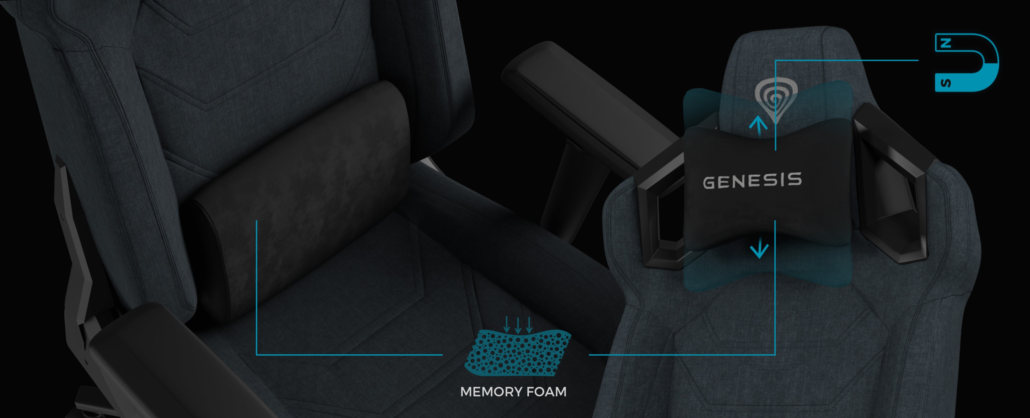 Gray Genesis Nitro 800 gaming chair featuring memory foam support, adjustable armrests, and ergonomic design elements