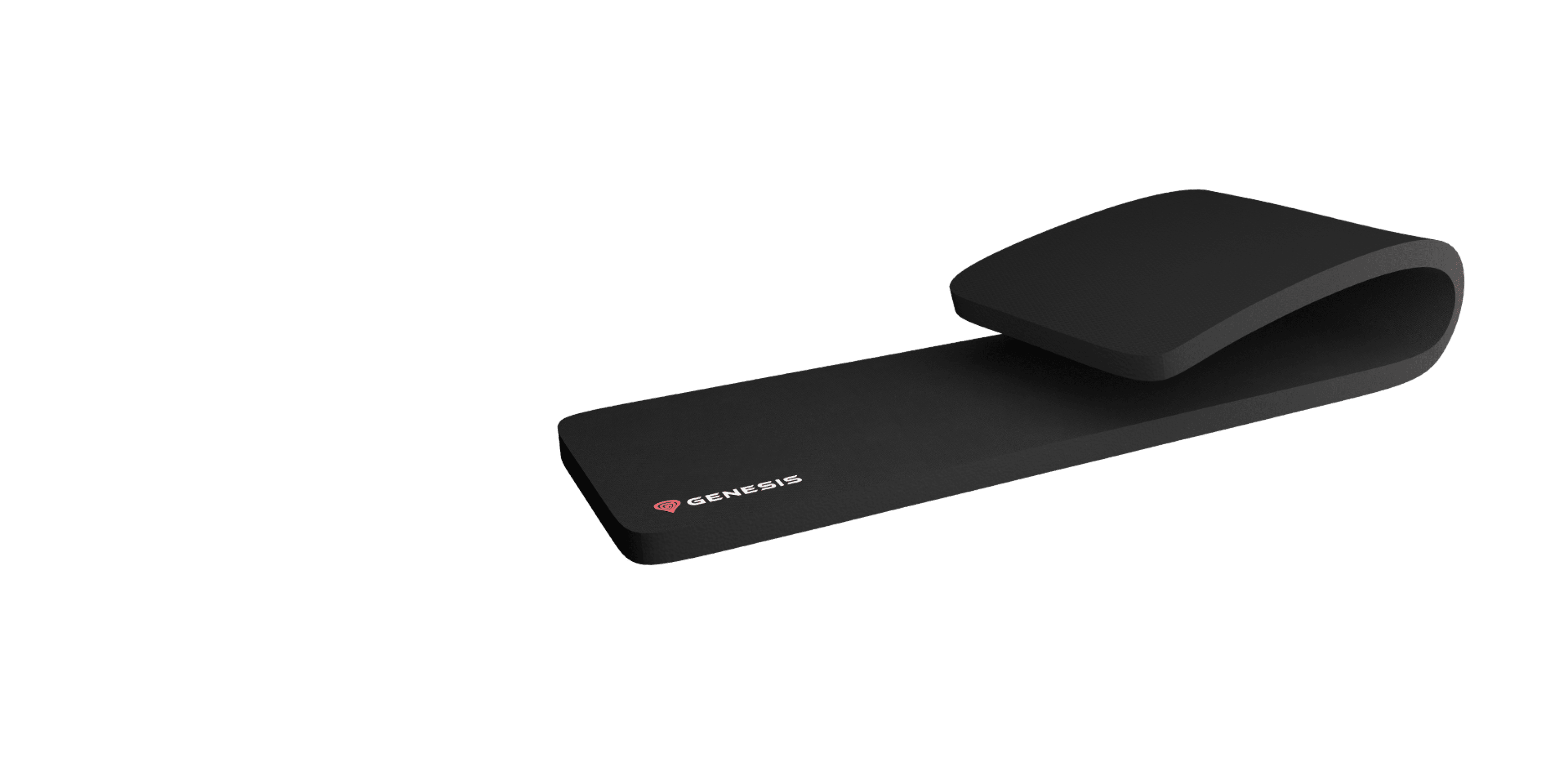 Black ergonomic wrist rest from Genesis, measuring 470x95x15mm, featuring a smooth, curved design