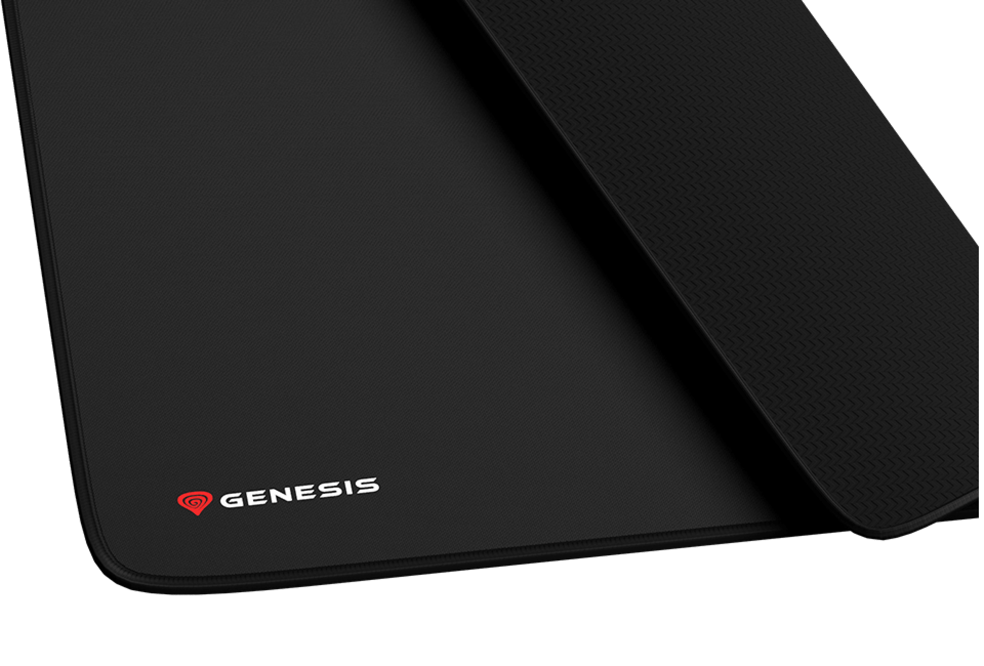 Black mouse pad by Genesis, featuring a textured surface and logo, measuring 400x330mm