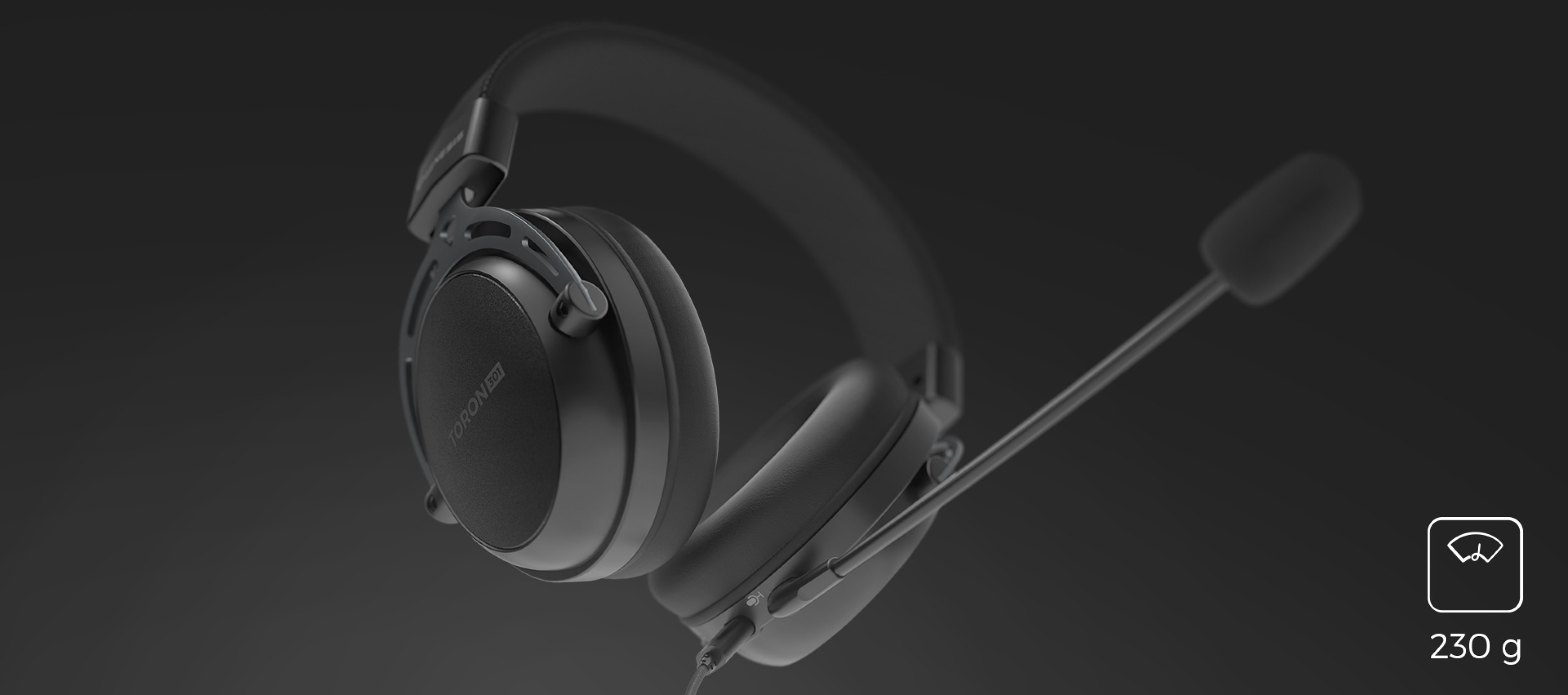 Black Genesis Toron 301 over-ear headphones with an adjustable microphone, designed for comfort and style