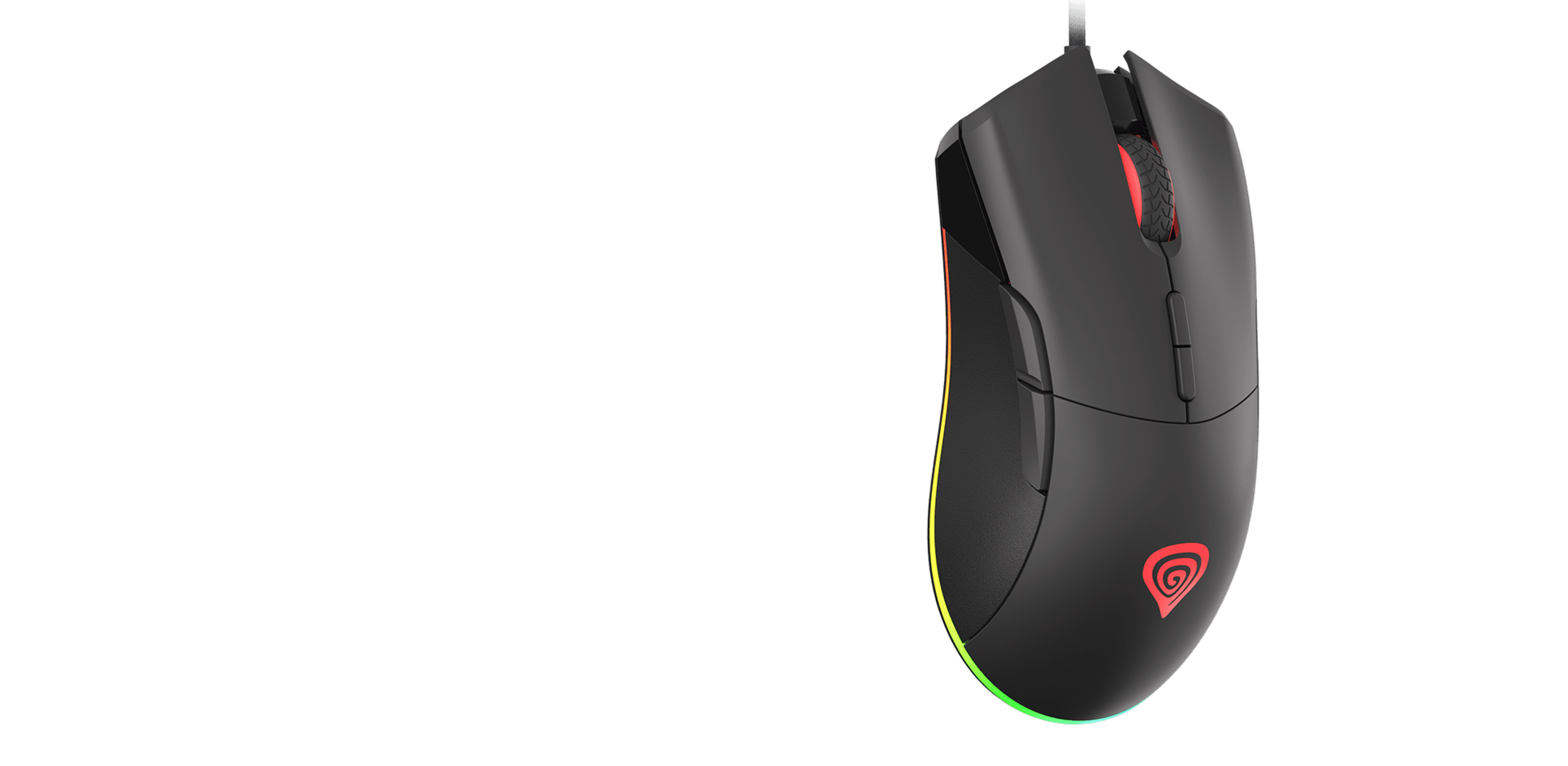 Black RGB gaming mouse with adjustable DPI up to 6400, featuring a sleek design and programmable buttons