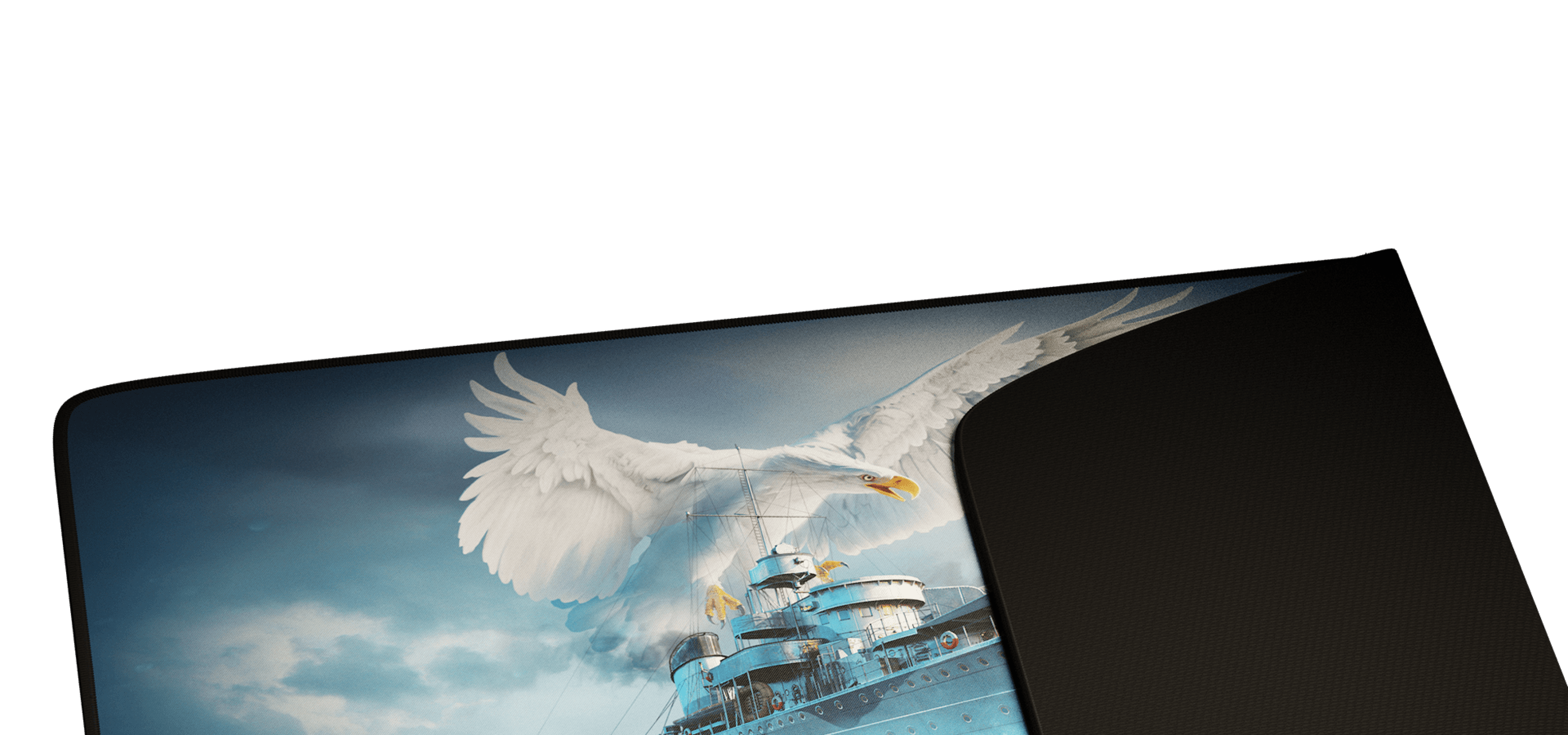 Large gaming mousepad featuring a striking design of an eagle and a ship on a blue background, measuring 900x450mm