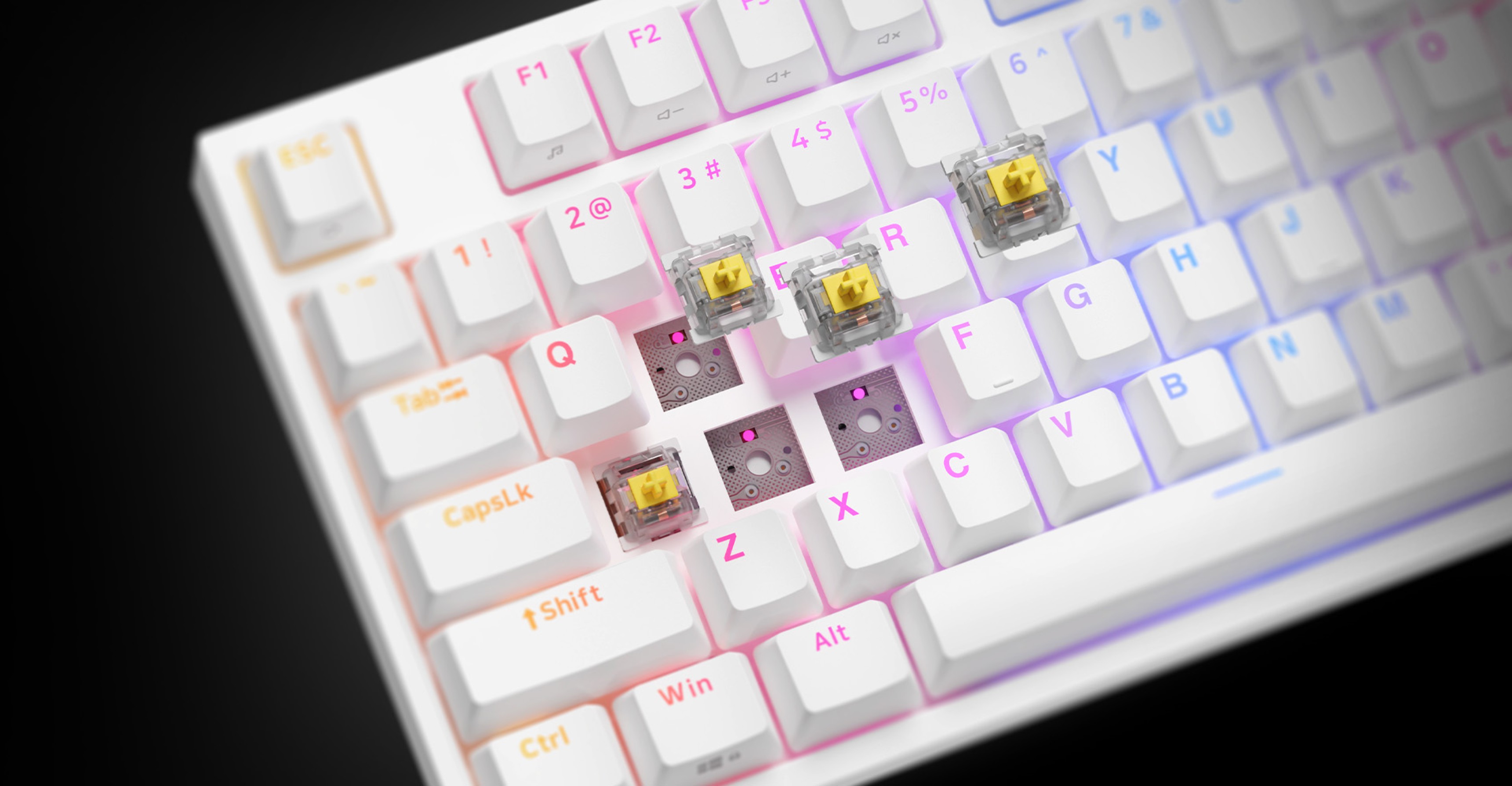 Mechanical gaming keyboard with RGB lighting, featuring Gateron Yellow switches and a TKL layout