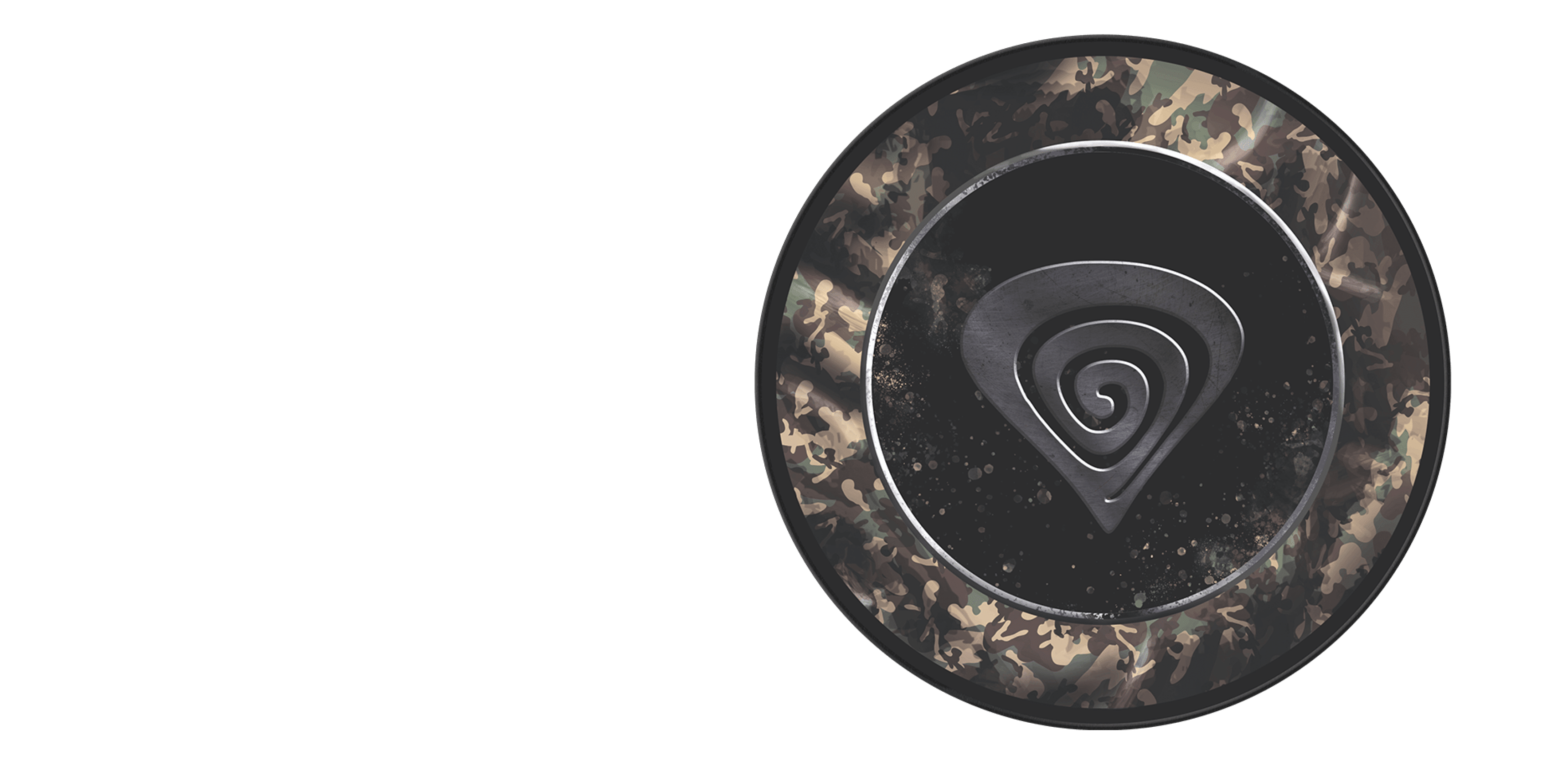 Camouflage-patterned protective mat for the Genesis Tellur 500 chair, featuring a spiral design in the center