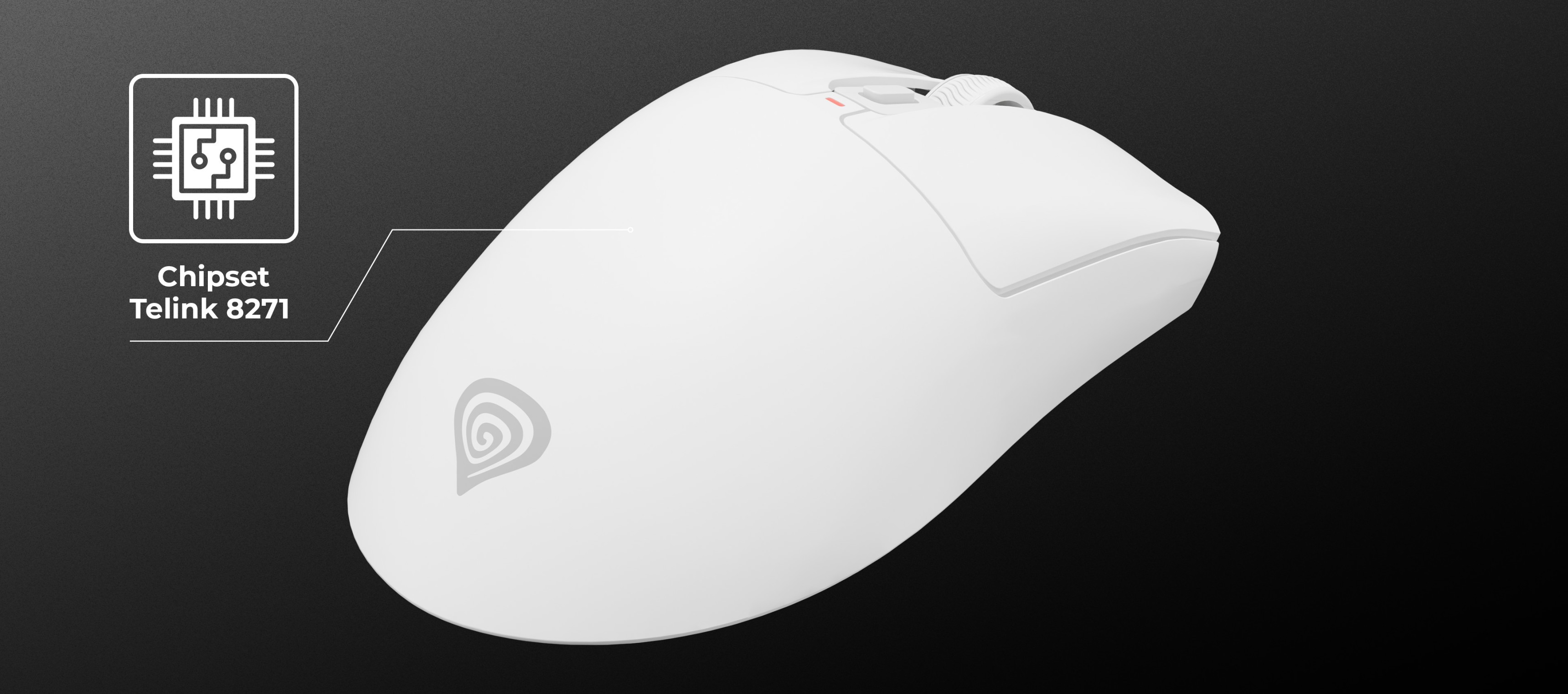 White computer mouse with a smooth design and a red indicator light on top.
