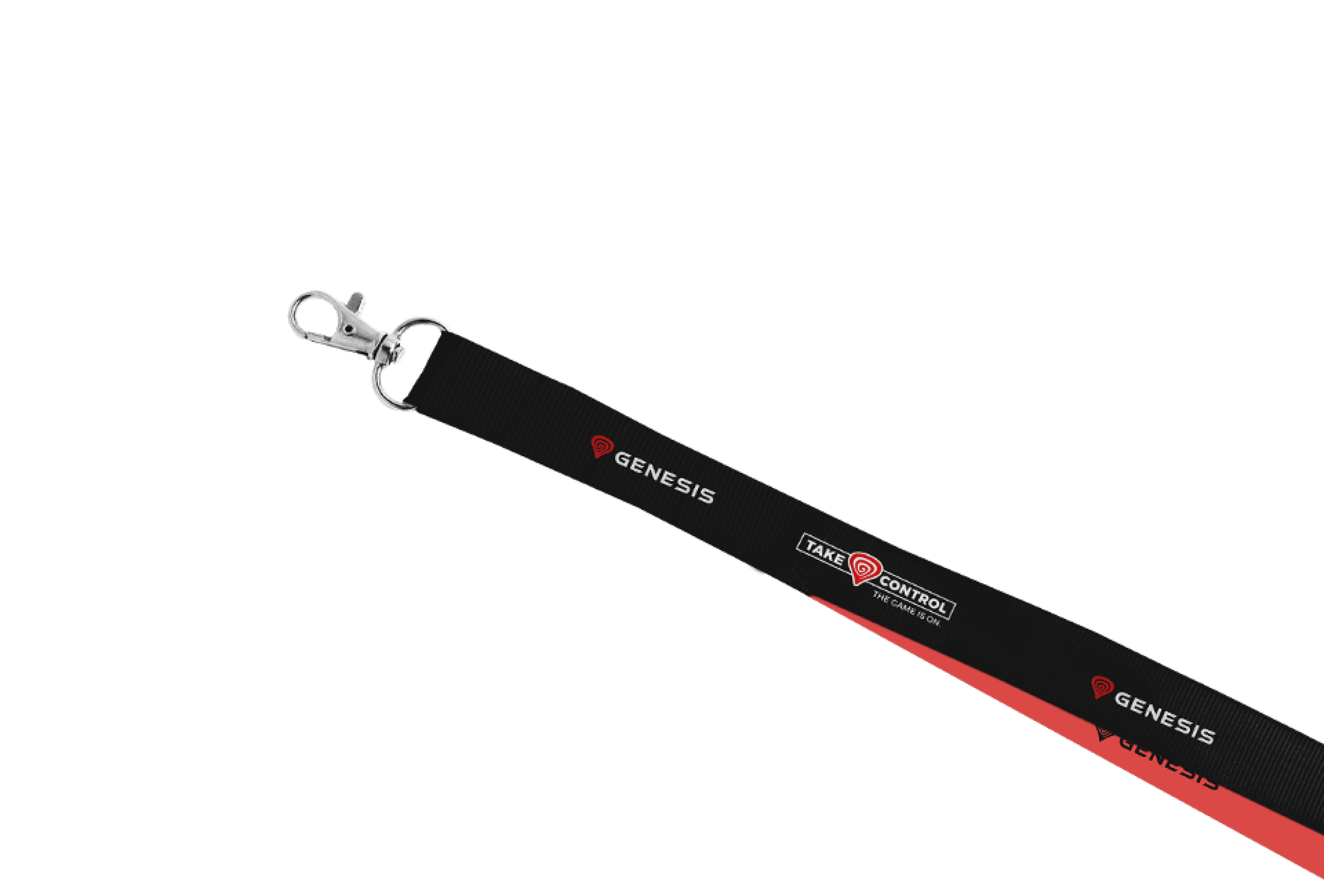 Black and red key lanyard featuring the "GENESIS" logo and a metal clasp for attachment