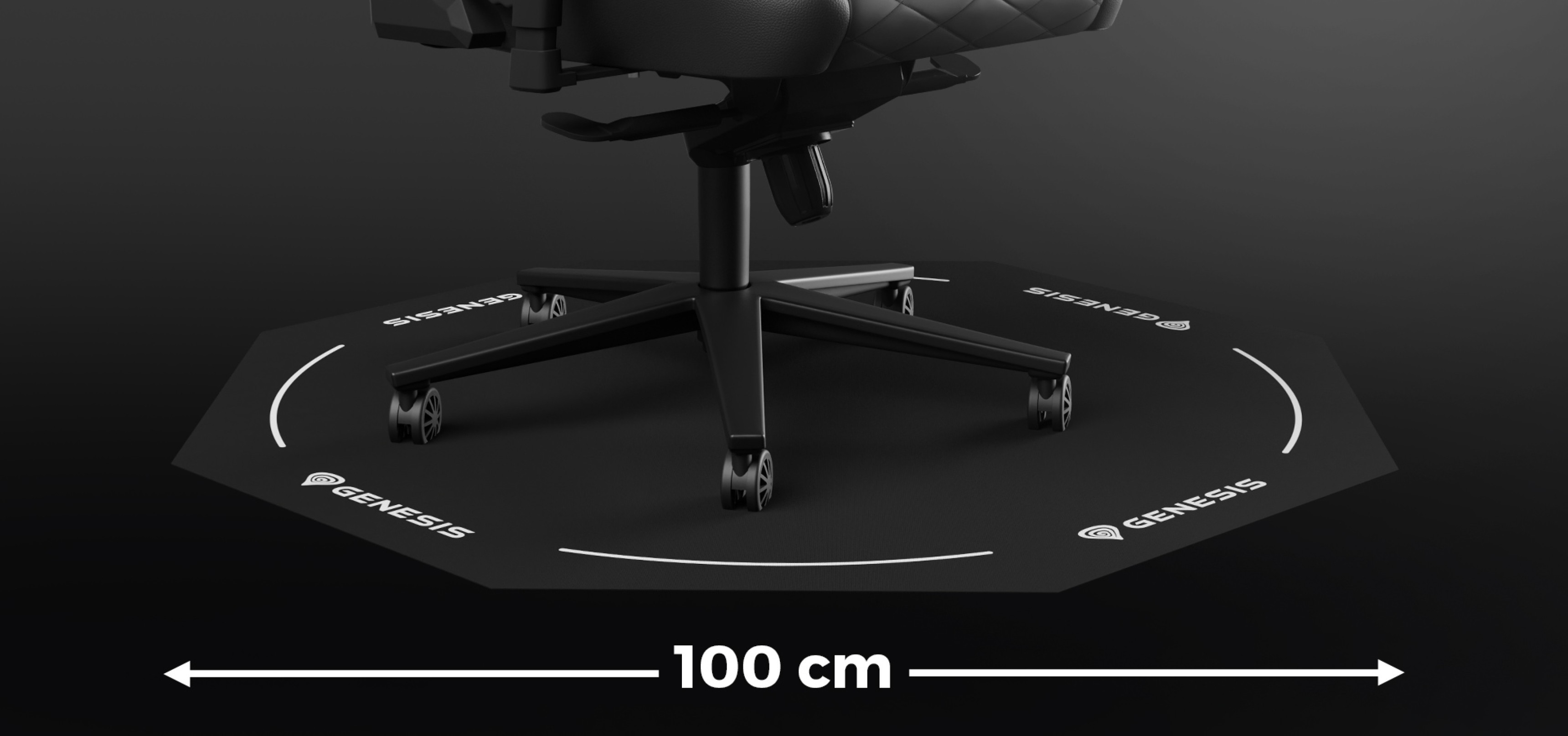 Octagonal chair mat measuring 100 cm, designed for protection under the Genesis Tellur 400 gaming chair, featuring branding details