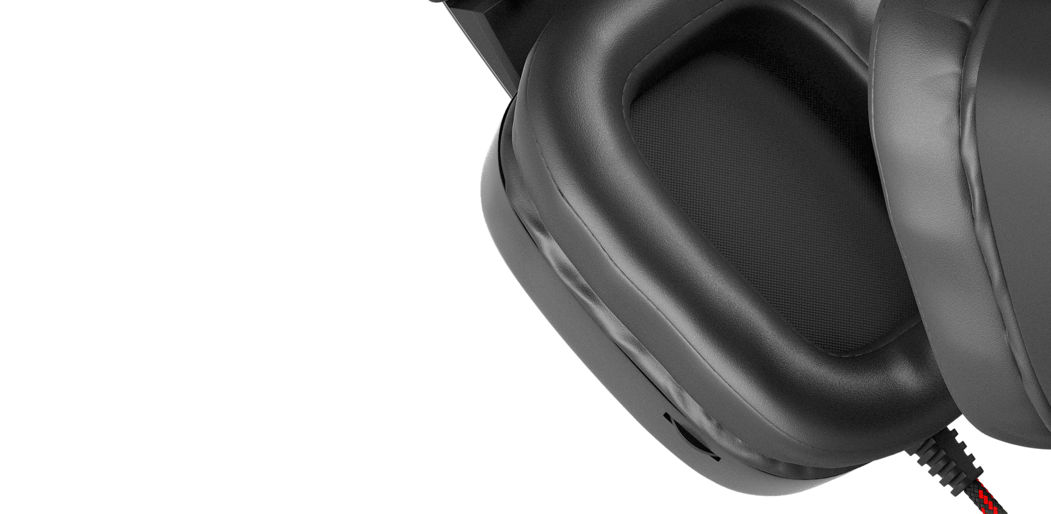 Black and red Genesis Radon 720 7.1 over-ear headphones with a built-in microphone and USB connection