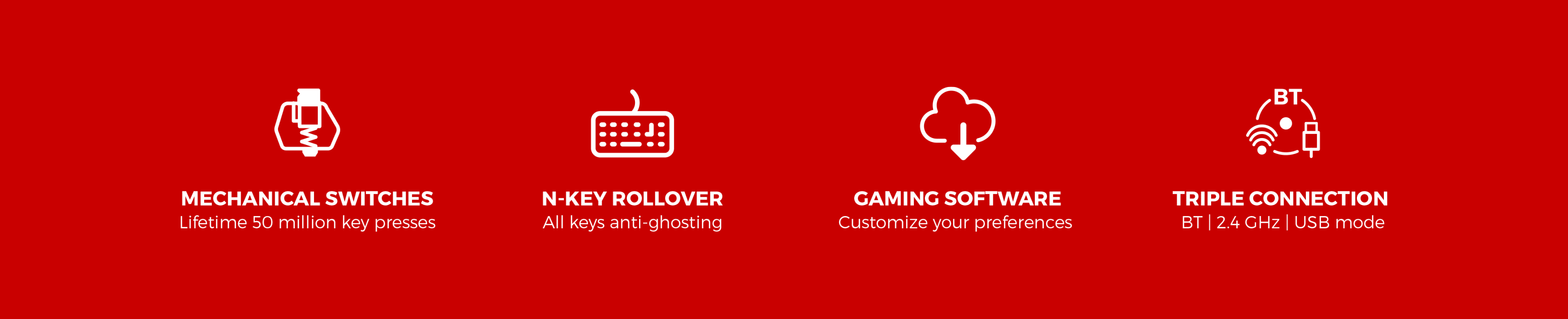 Features of the Genesis Thor 660 G2 keyboard: mechanical switches, N-key rollover, gaming software, and triple connection options