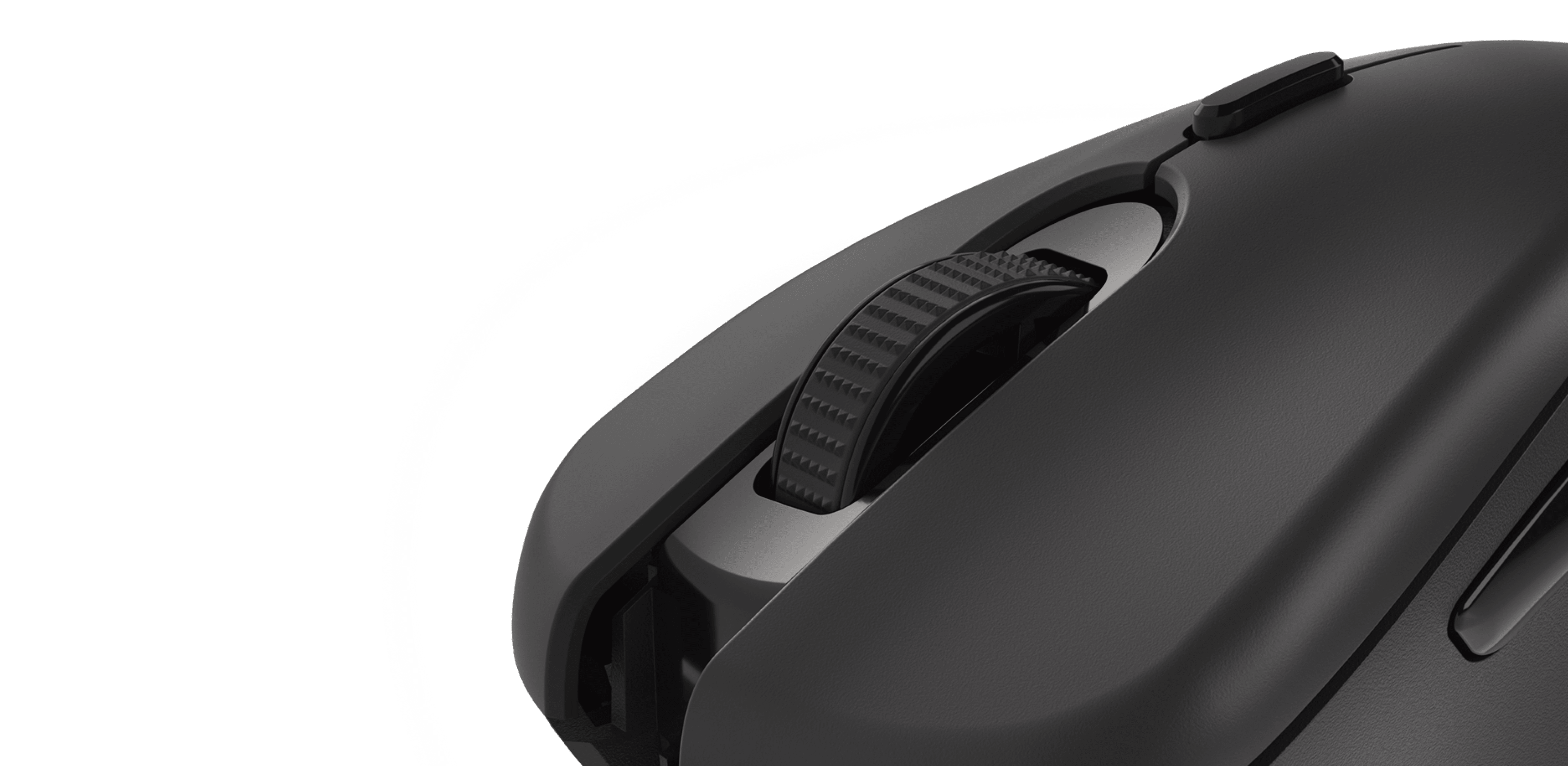 Black gaming mouse featuring a smooth scroll wheel and silent click buttons, ideal for gamers
