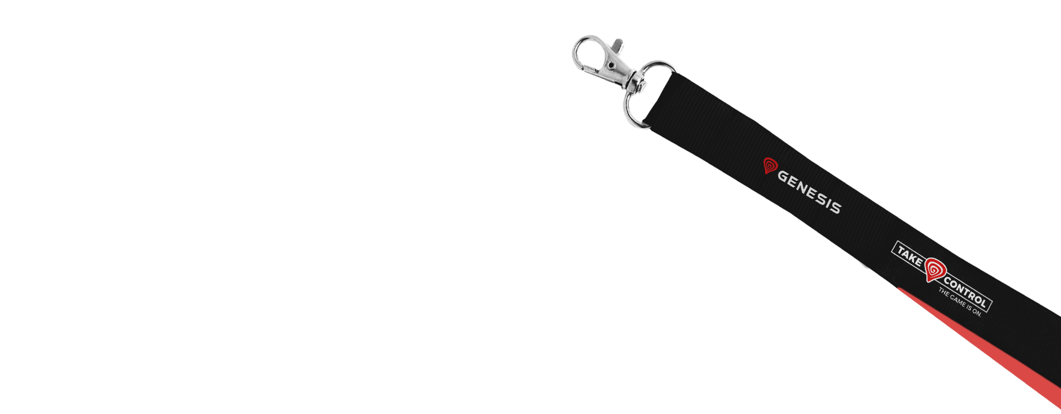 Black and red key lanyard with a metal clip featuring the Genesis logo