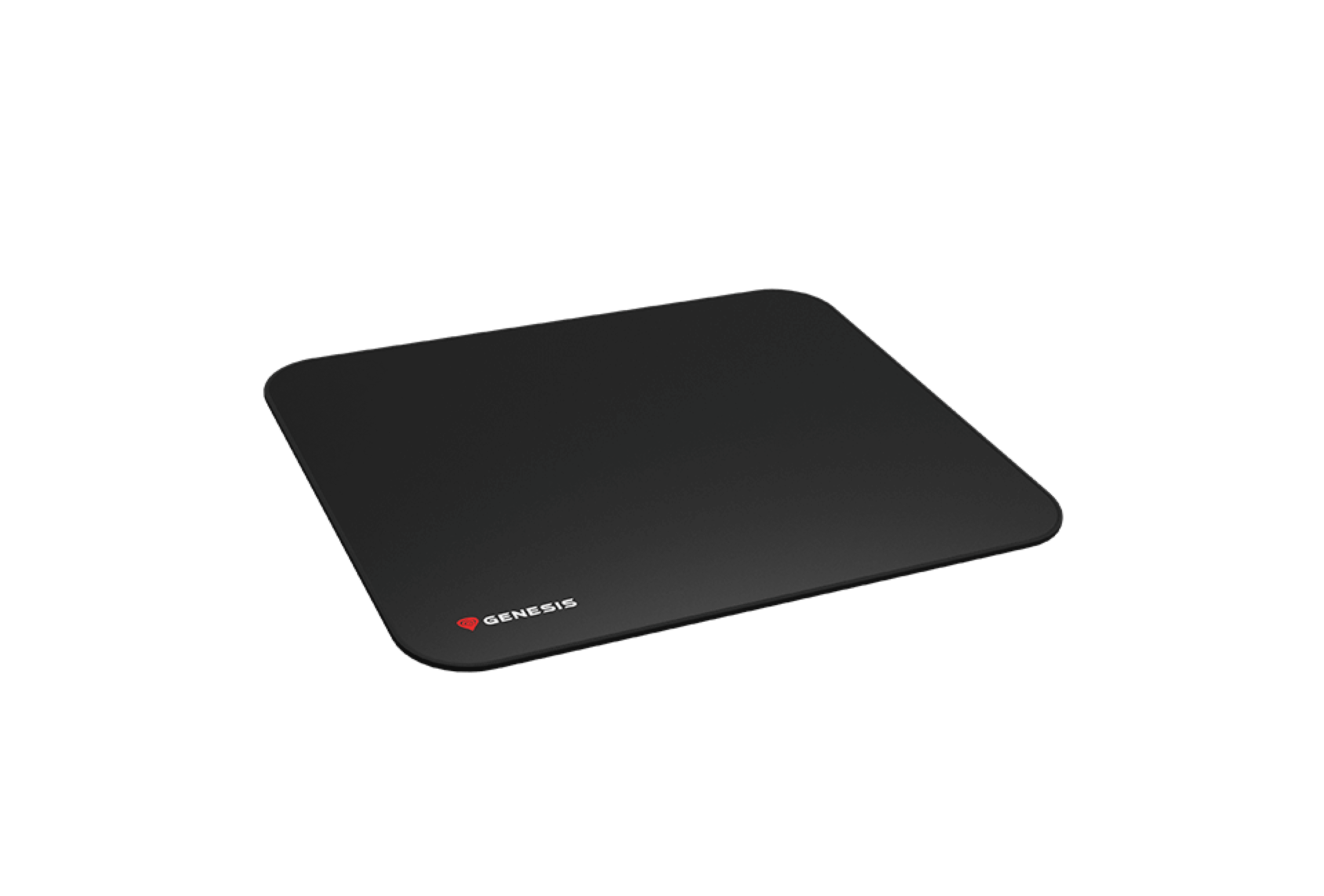 Black gaming mouse pad with a sleek, minimalist design, featuring the Genesis logo. Dimensions are 250x210mm