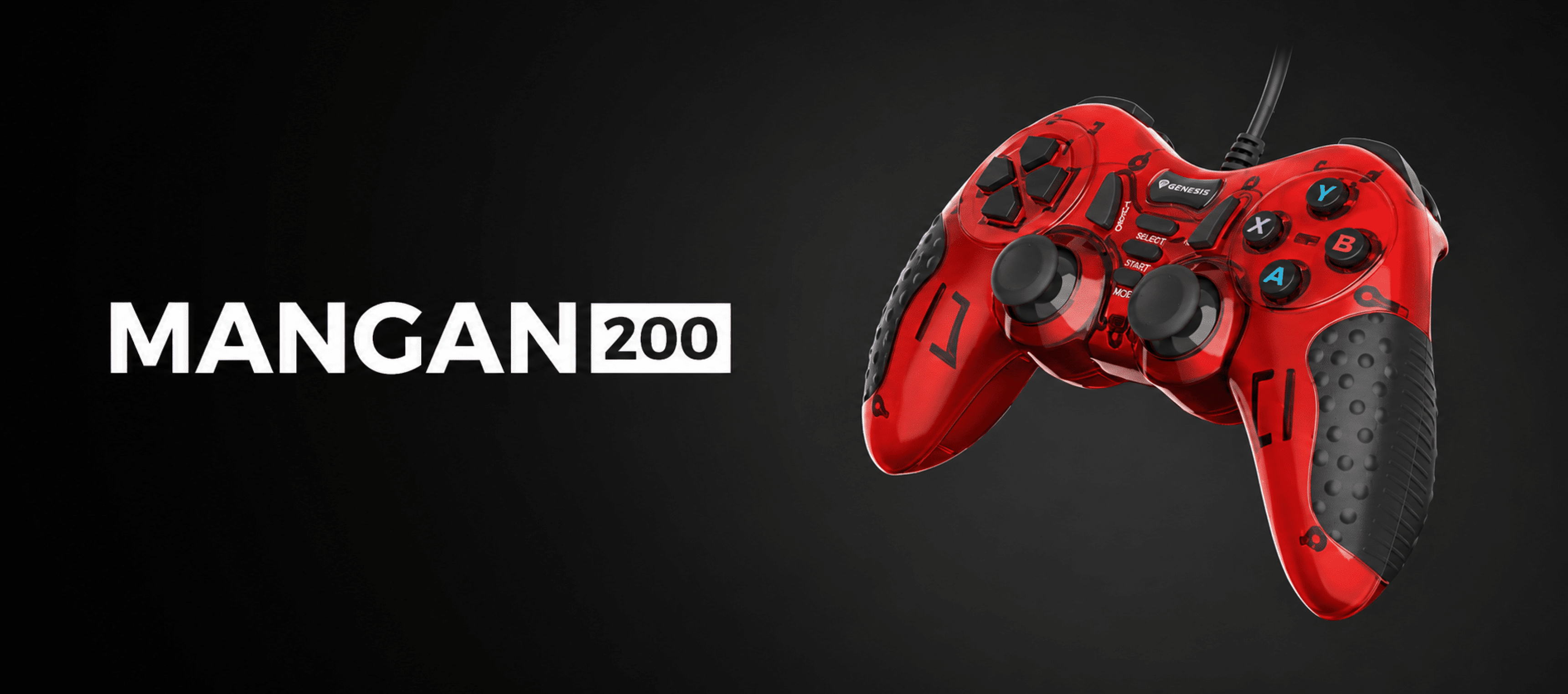 A red gaming controller with multiple buttons and analog sticks on a dark background.