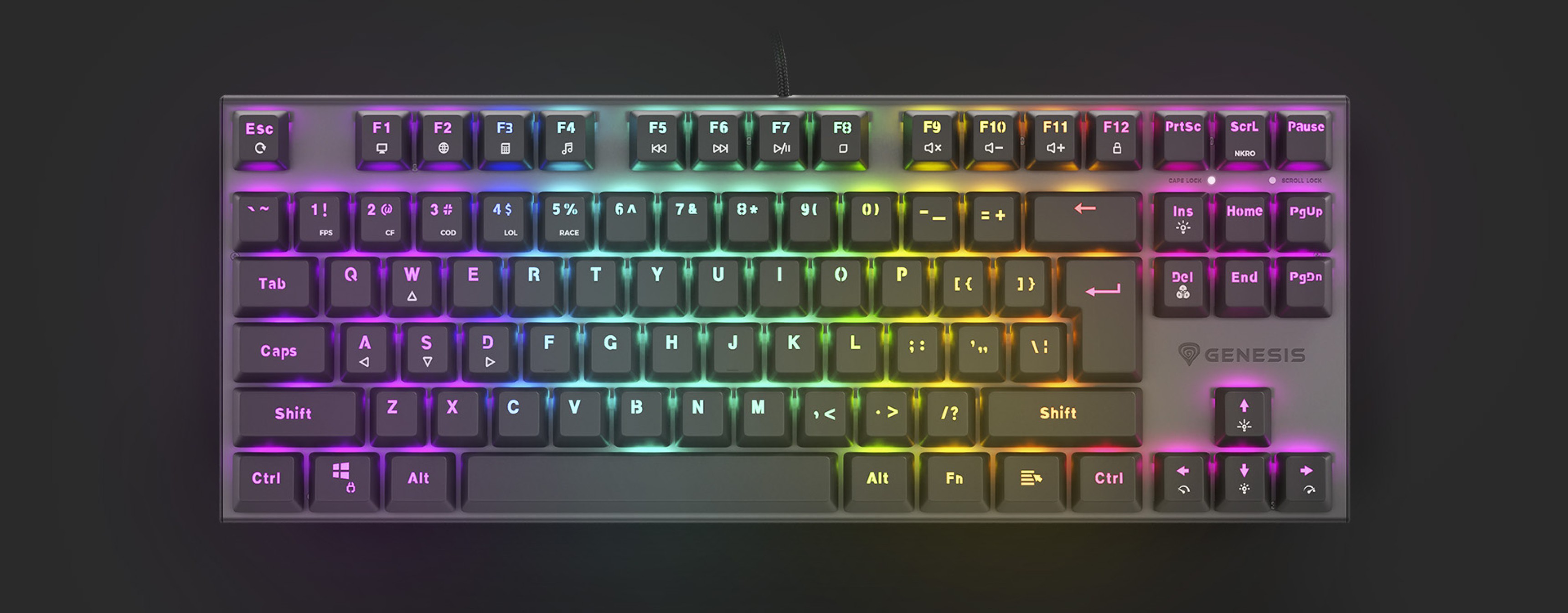 Compact mechanical gaming keyboard with RGB backlighting and hot-swappable red switches