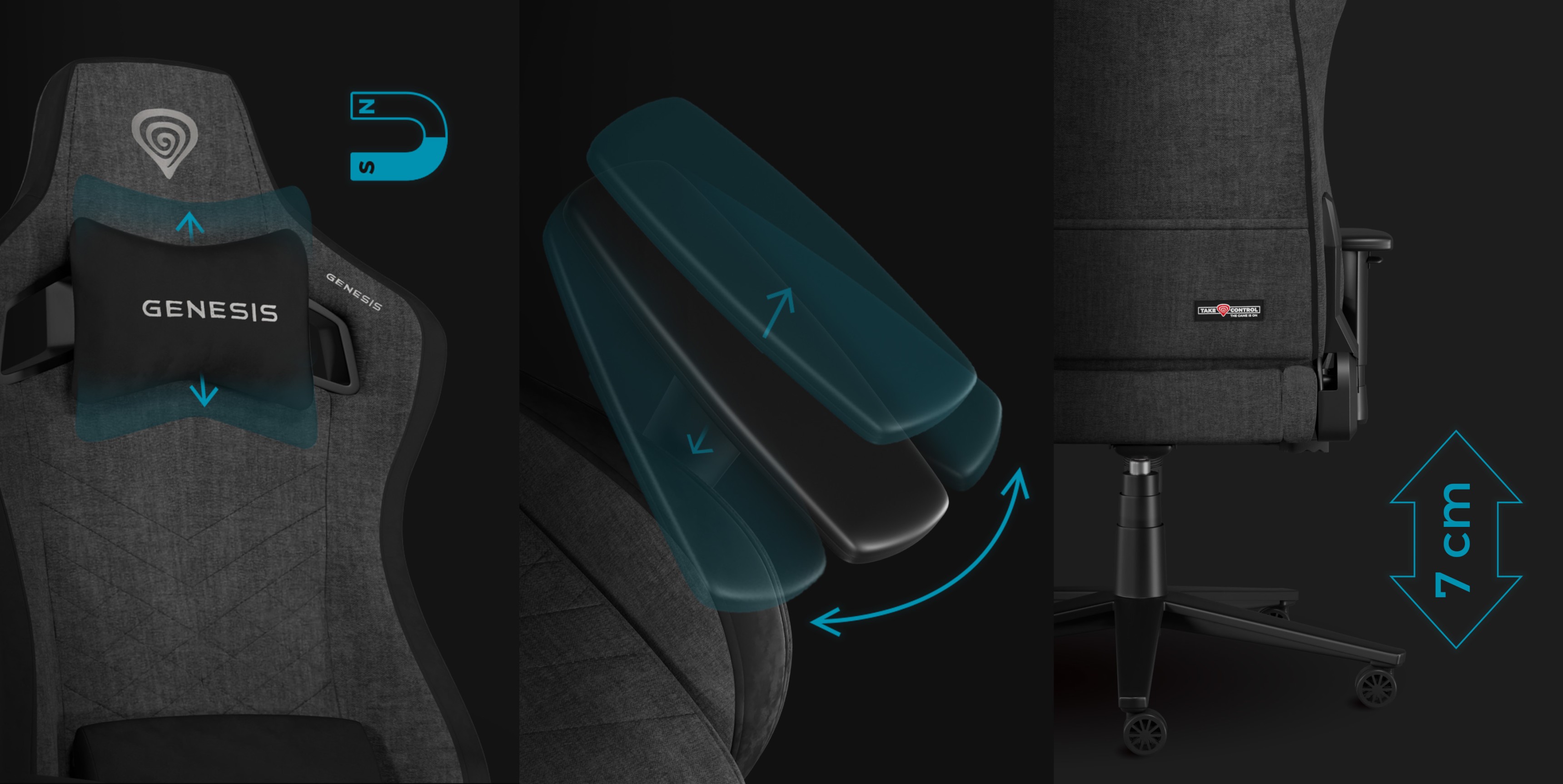 Gaming chair Genesis Nitro 660 in gray with adjustable armrests and headrest. Features a sleek design and ergonomic support