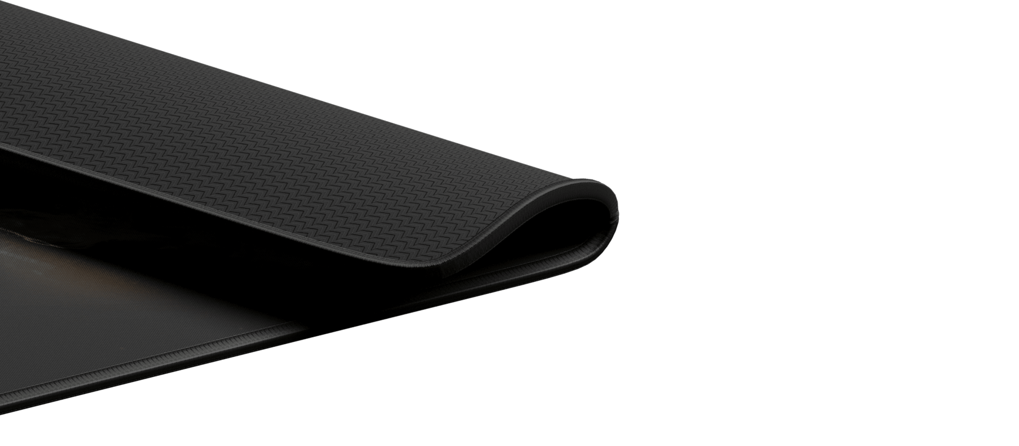 Black gaming mouse pad with a textured surface and a rounded edge, measuring 300x250mm