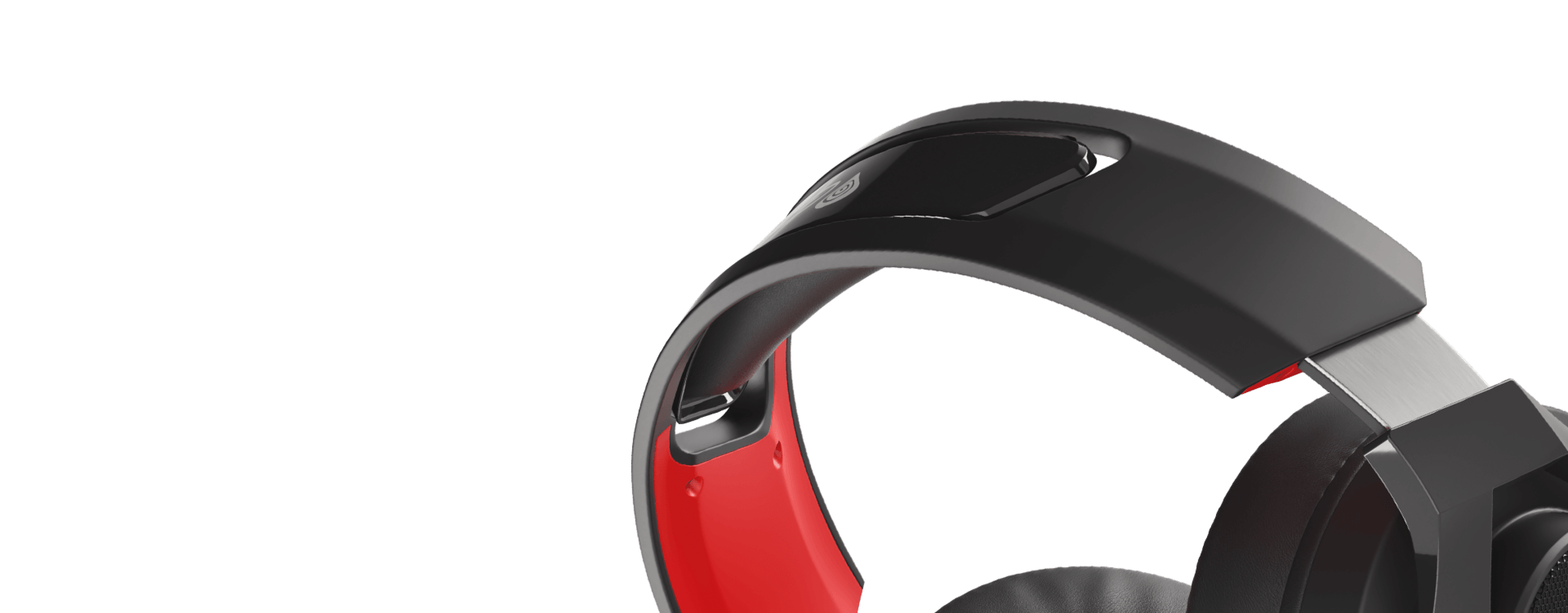 Wireless over-ear headphones in black and red with an integrated microphone