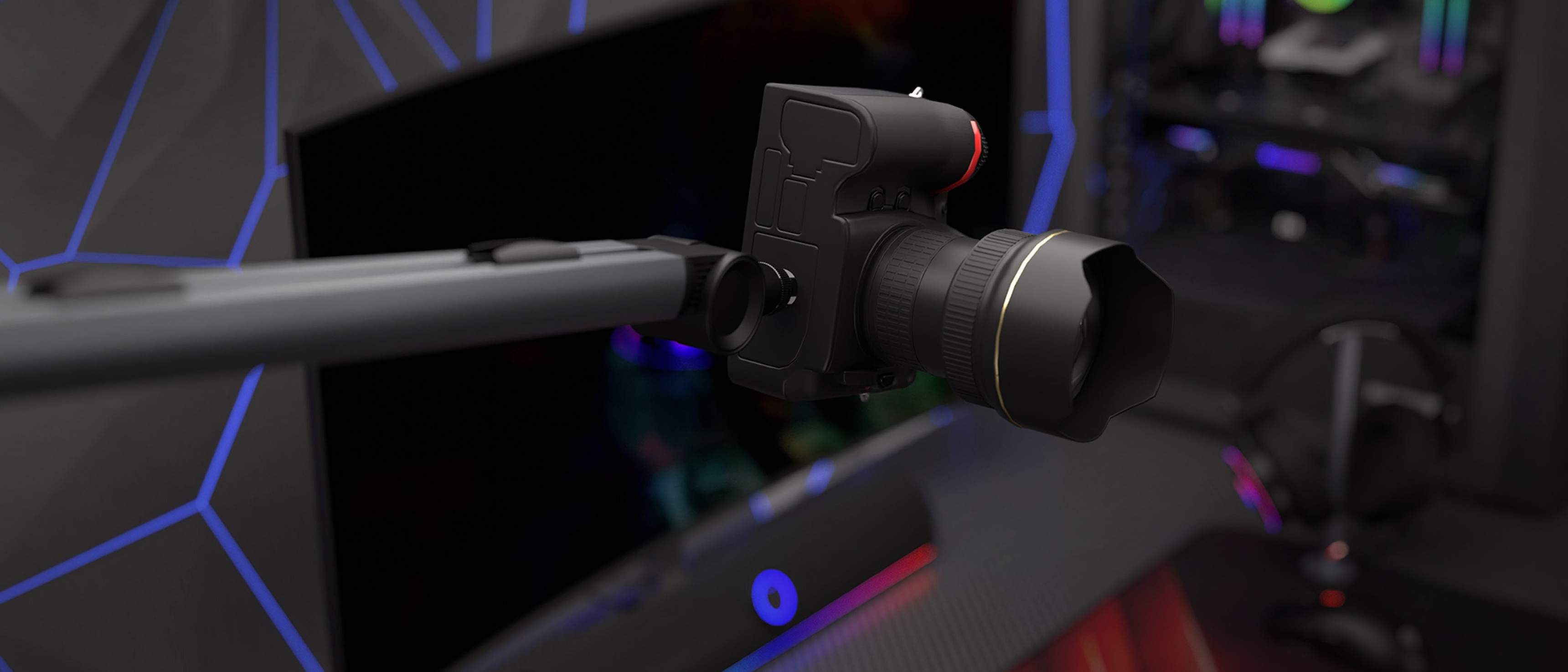 Microphone arm for Genesis Thulium 700, featuring a sleek design and adjustable positioning, shown attached to a workspace