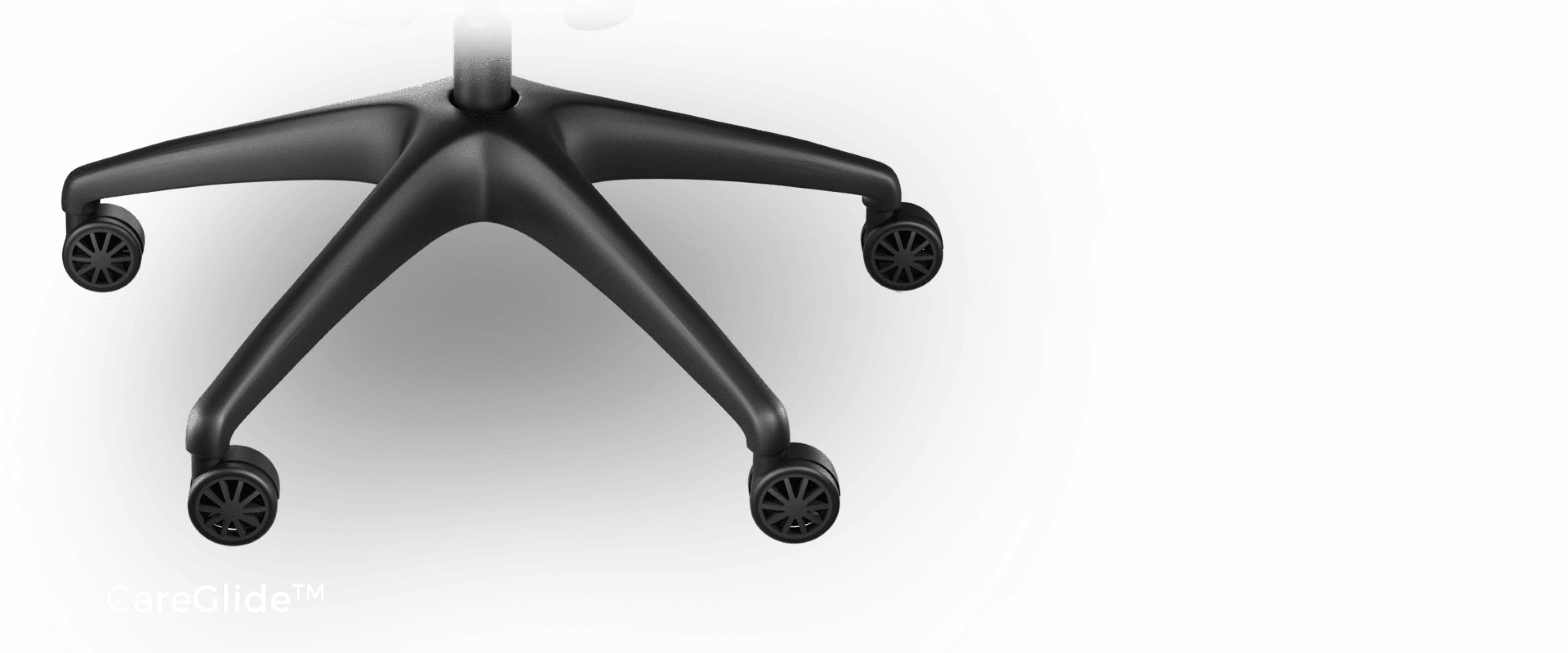Black ergonomic office chair base with five wheels and a modern, sleek design