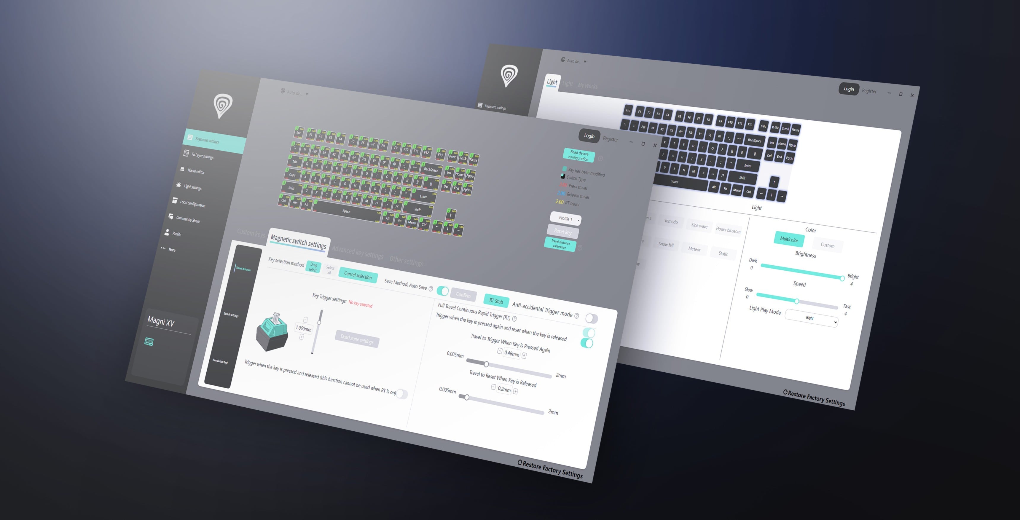 User interface displaying a keyboard layout and settings options for customization.