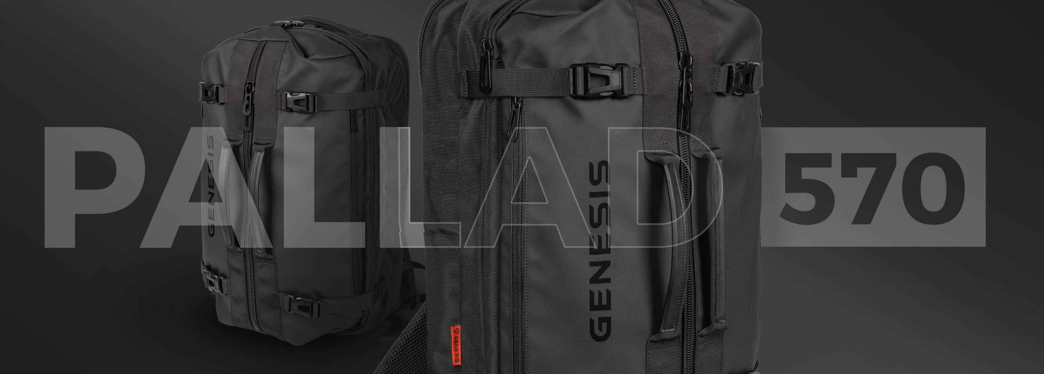 Black backpack with multiple compartments and sturdy buckles for secure closure.
