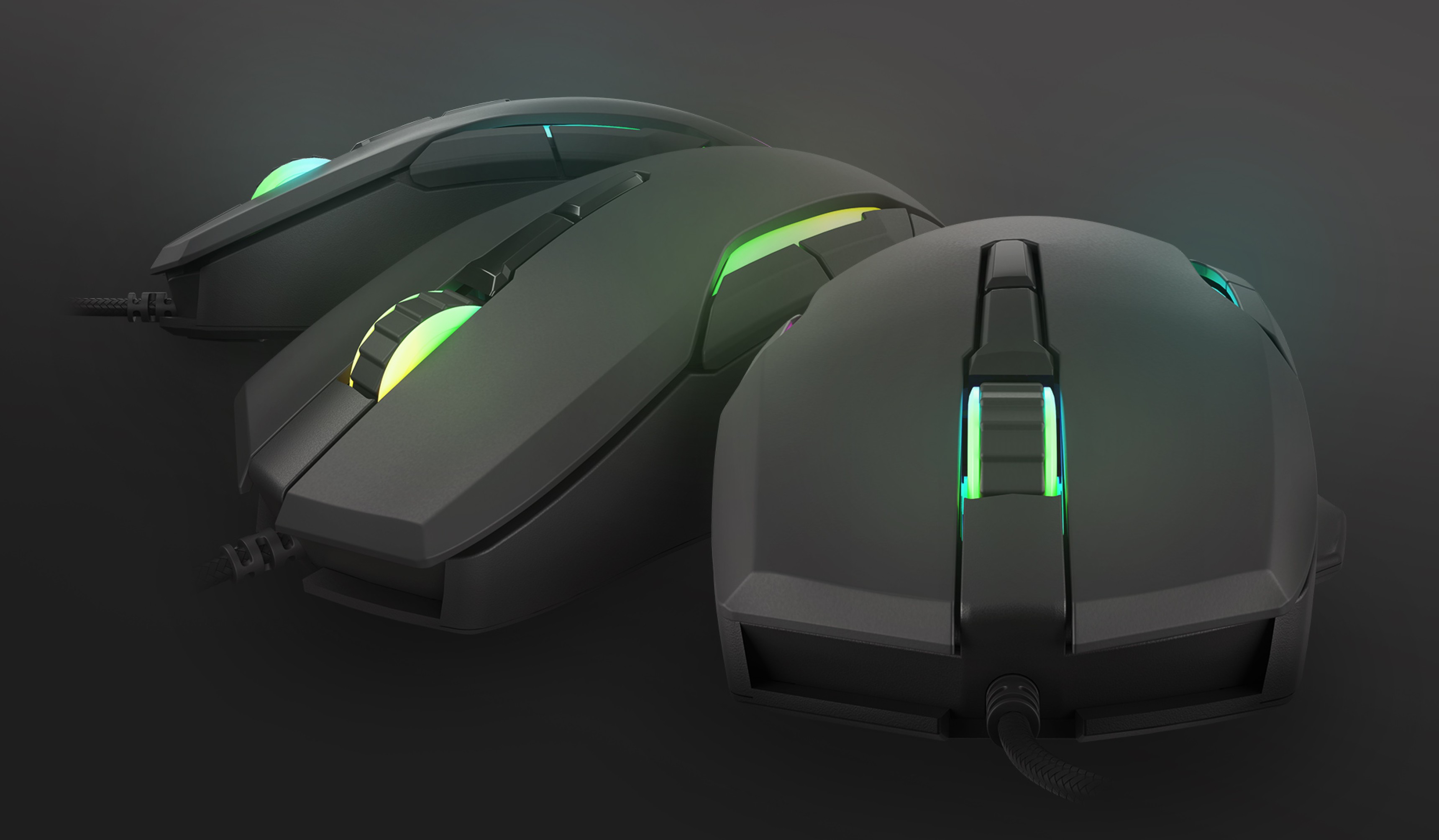 Black Genesis Xenon 220 gaming mouse featuring RGB lighting, quiet clicks, and a DPI of 12800, shown from an angled view