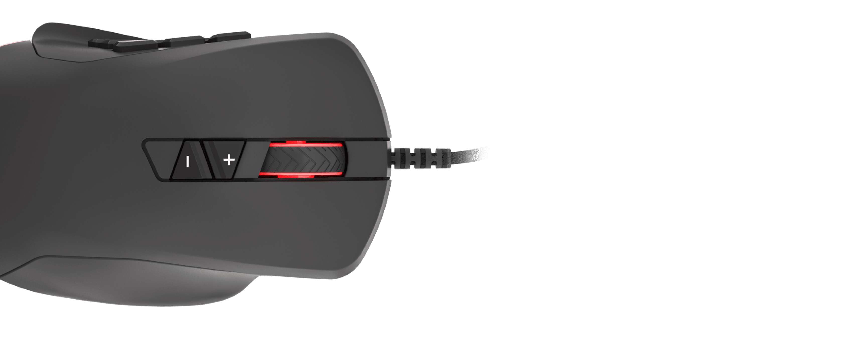 Mouse with a connection cable and a scroll wheel featuring adjustable settings.