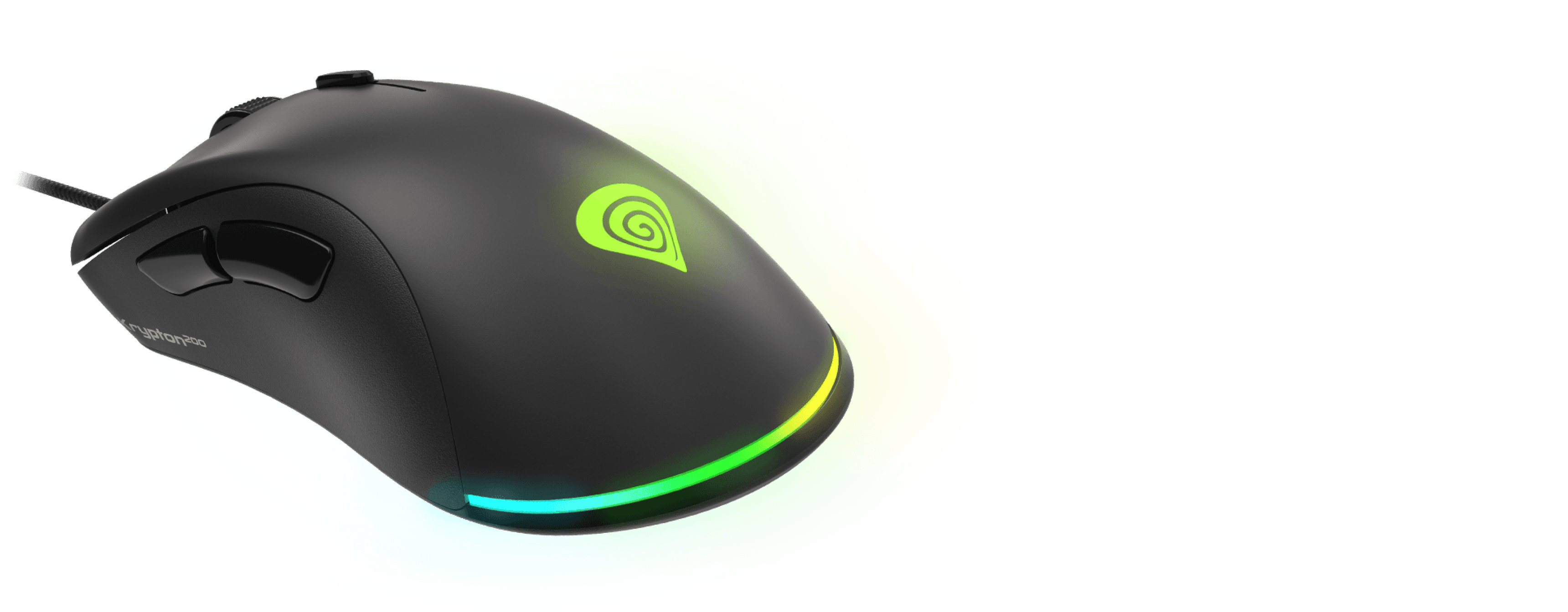 Black gaming mouse with 6400 DPI, features quiet clicks and RGB lighting, ideal for gamers