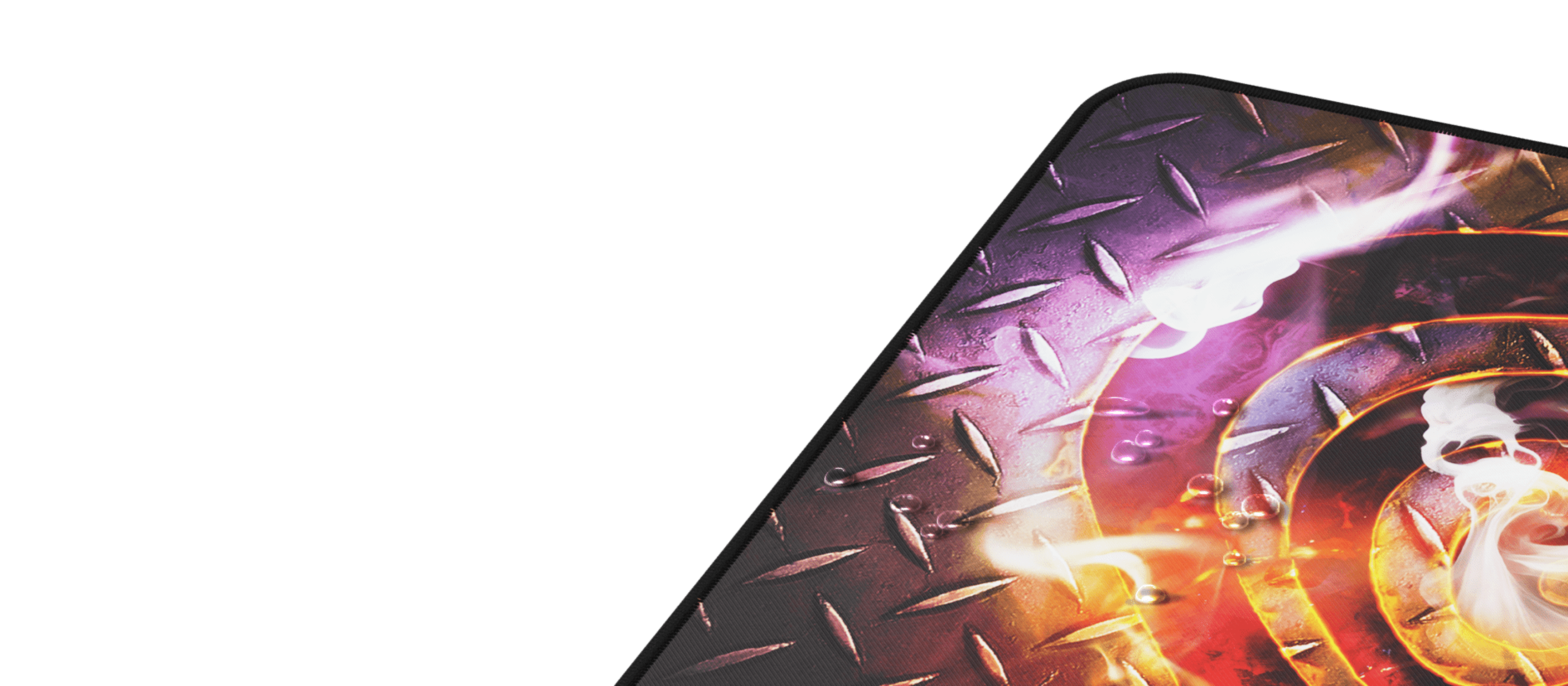 Mouse pad featuring a textured design with a colorful graphic in shades of purple and orange. Size: 300x250mm