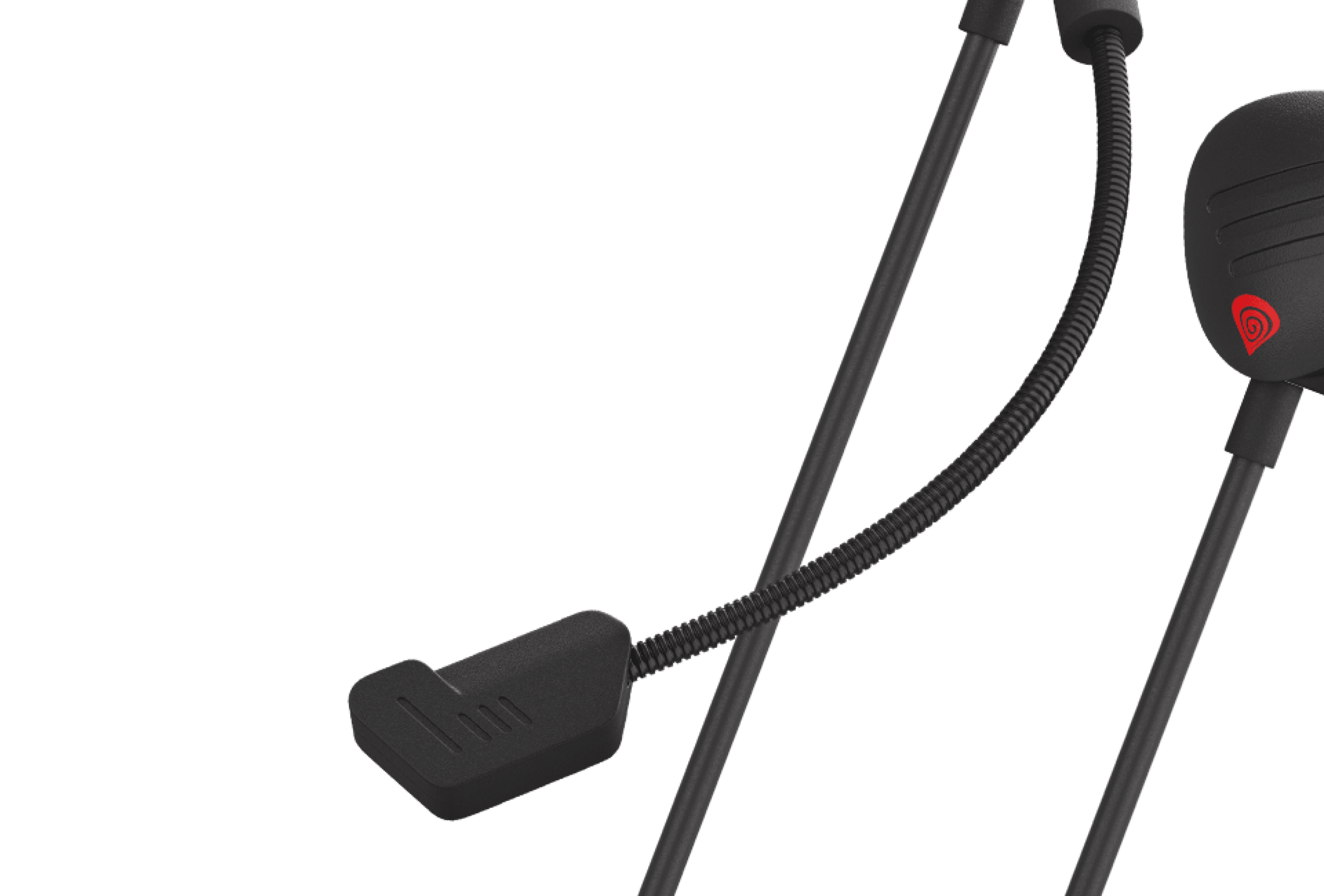 Headset with a flexible microphone and a connection cable, designed for communication.