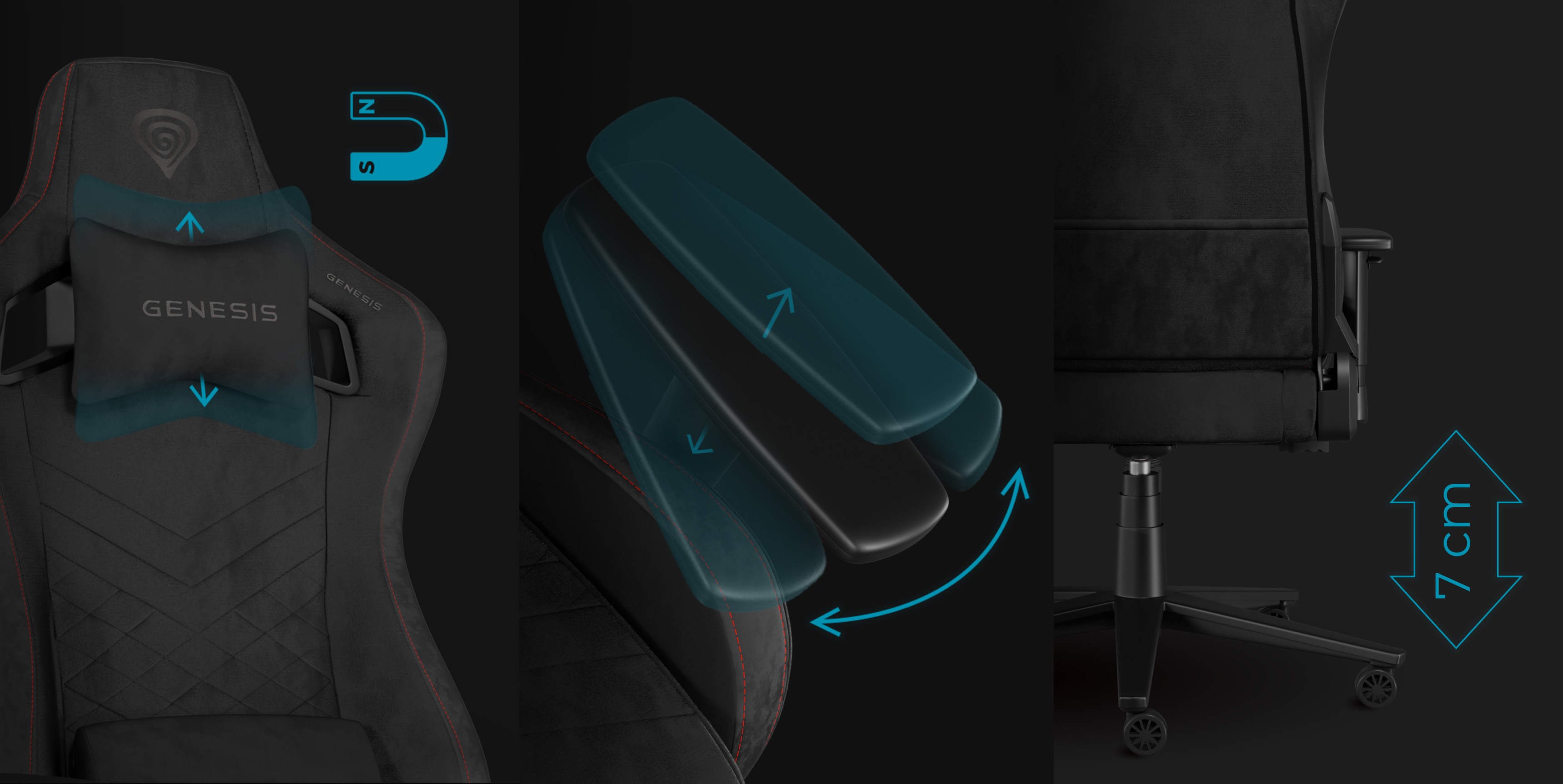 Ergonomic gaming chair with adjustable headrest and movable armrests for comfort.