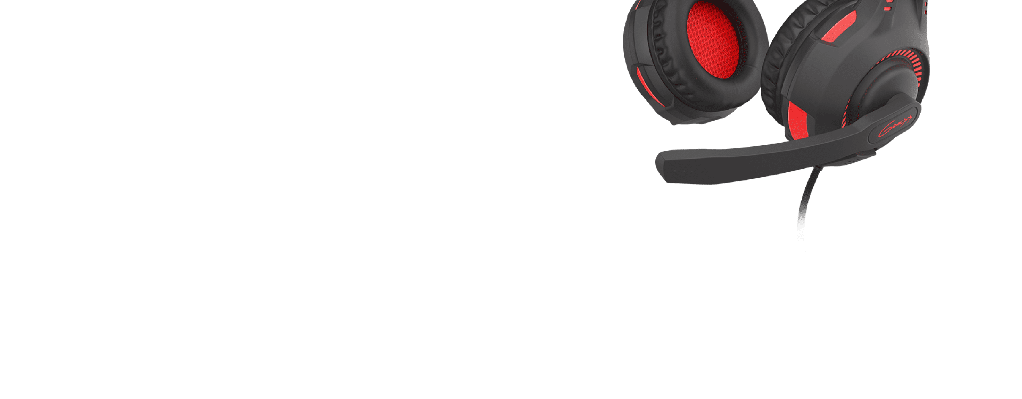 Black and red Genesis Radon 210 7.1 USB headphones with a microphone, featuring cushioned ear cups and a flexible mic arm
