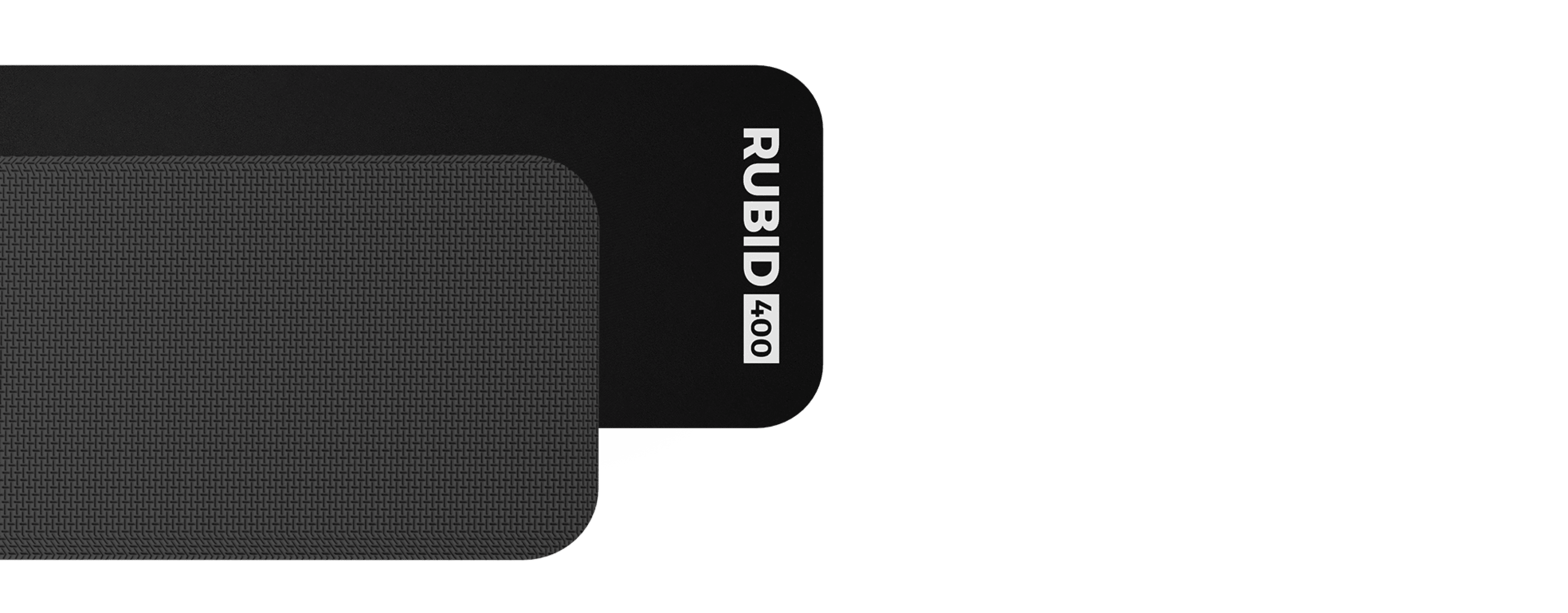 Black wrist rest pad, Genesis Rubid 400, with textured surface, measuring 470x95x15mm