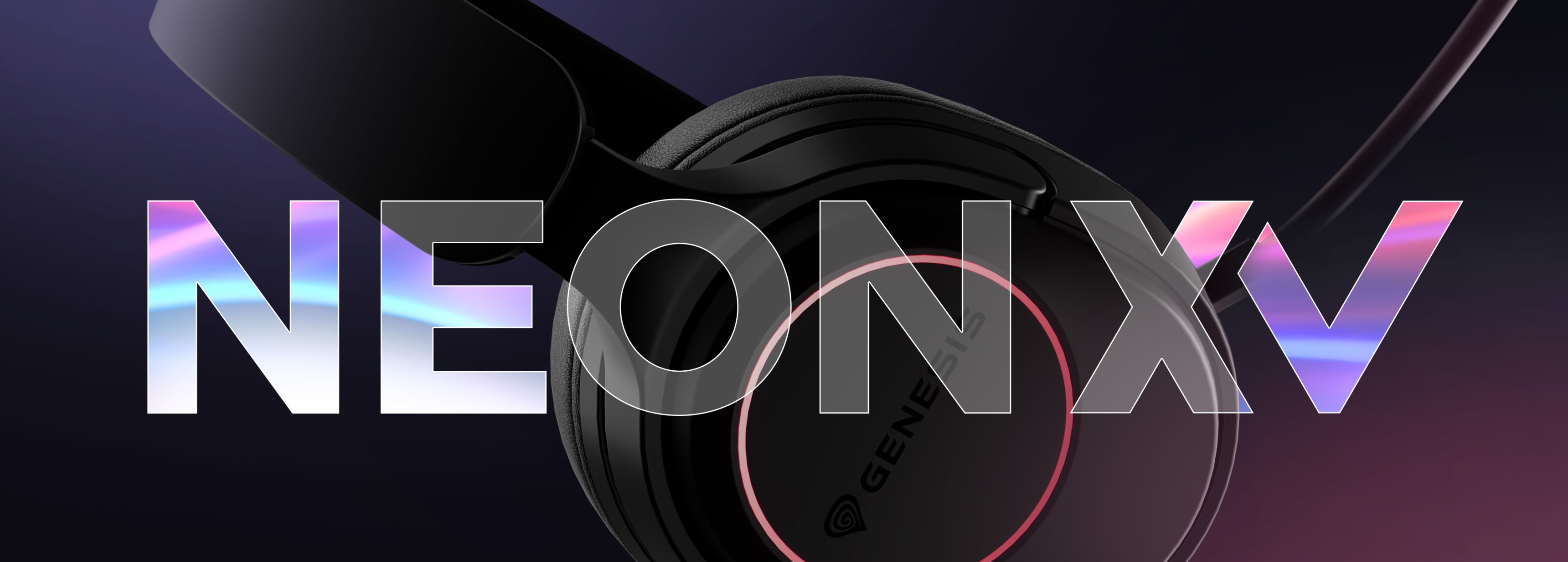 Headset with a black design and glowing accents in a gradient of colors.