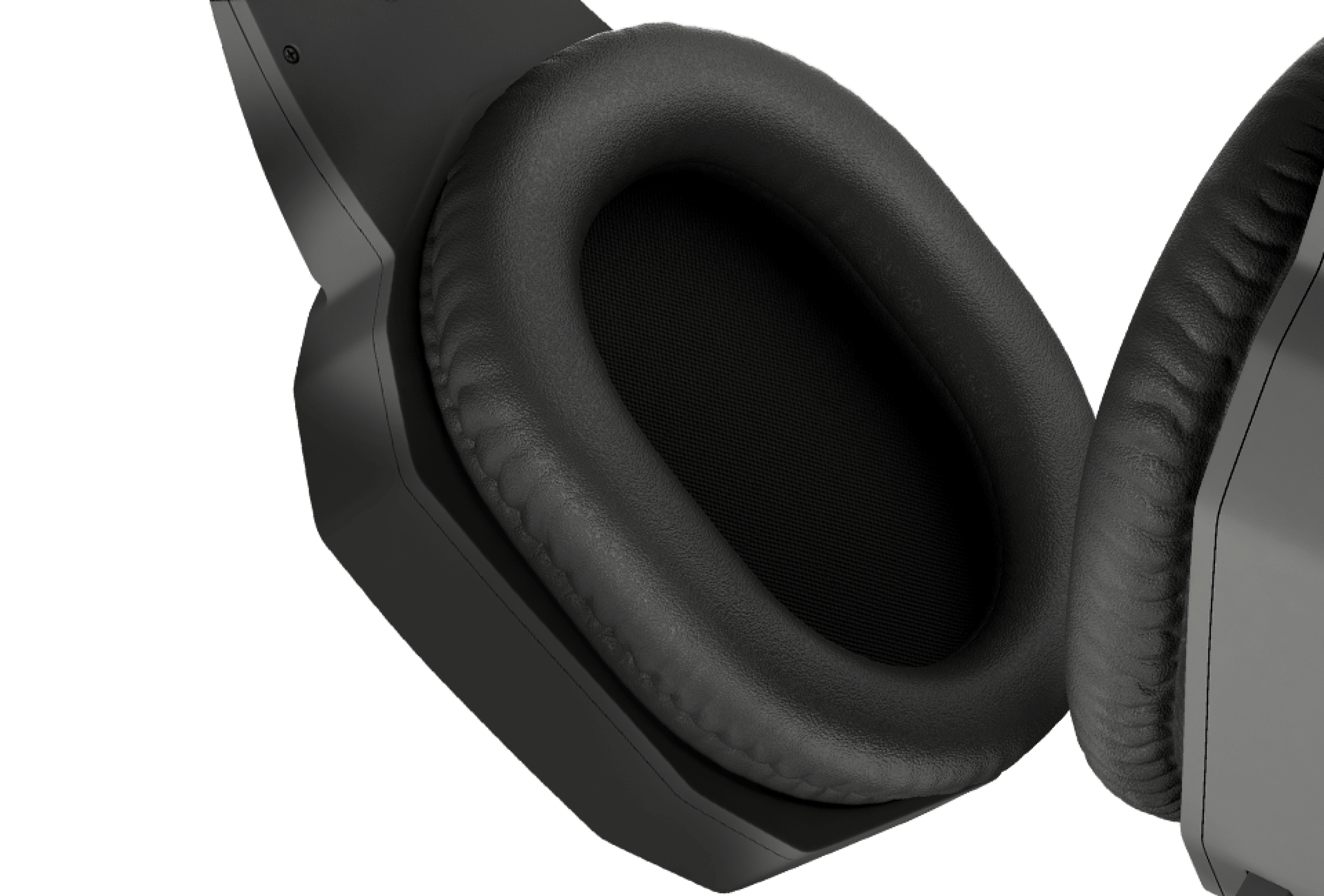 Close-up of Genesis Argon 400 over-ear headphones featuring soft ear padding and a sleek black and red design