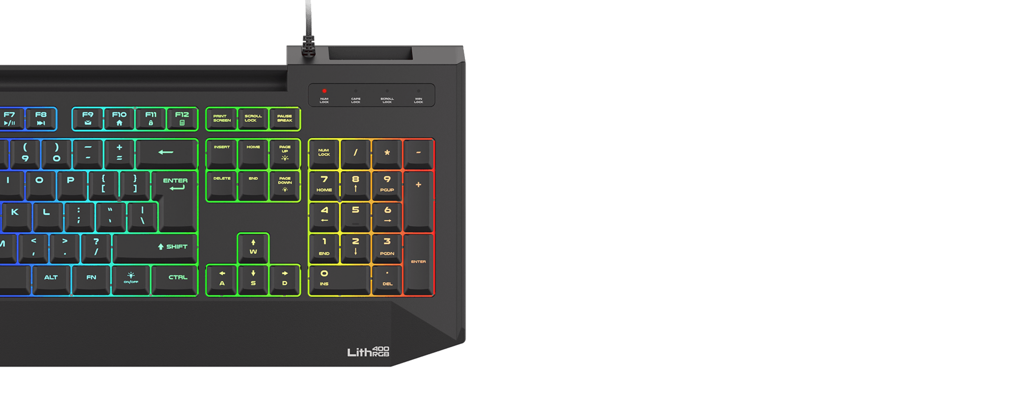 Gaming keyboard Genesis LITH 400 RGB with adjustable backlighting and slim design, featuring X-Scissor mechanics