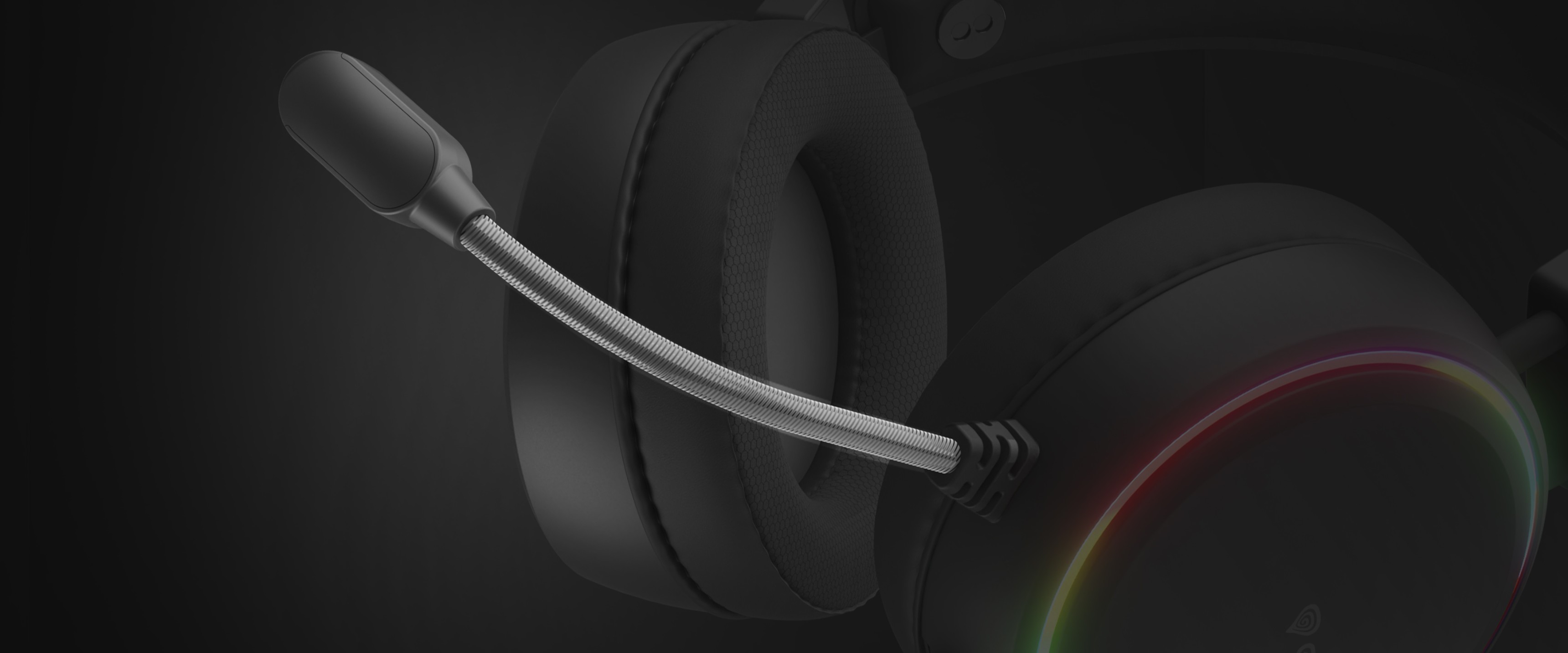 Black Genesis Neon 613 G2 RGB over-ear headphones with a flexible microphone and colorful lighting accents