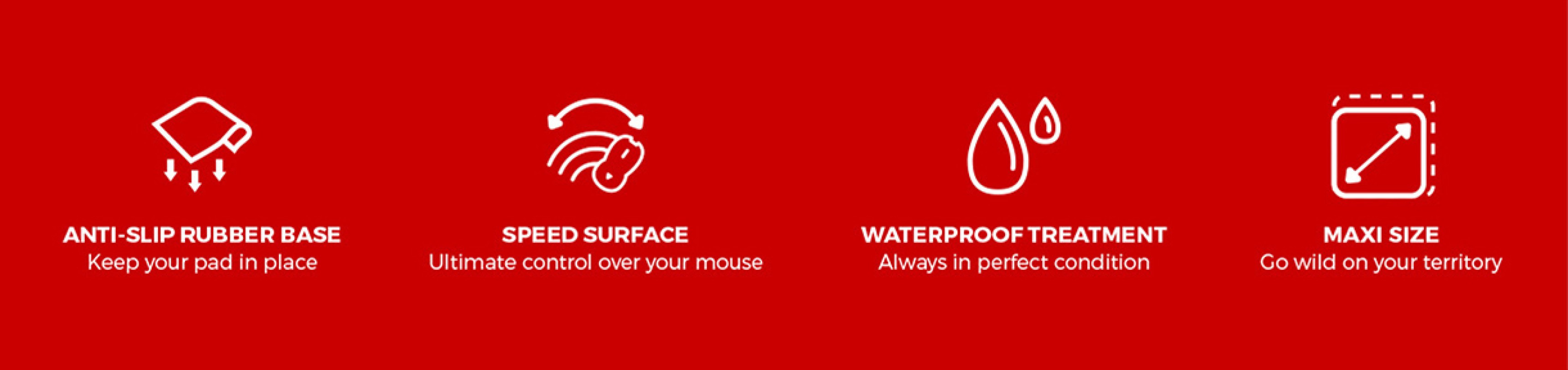 Large gaming mouse pad featuring an anti-slip rubber base, speed surface, waterproof treatment, and maximized size of 900x450mm