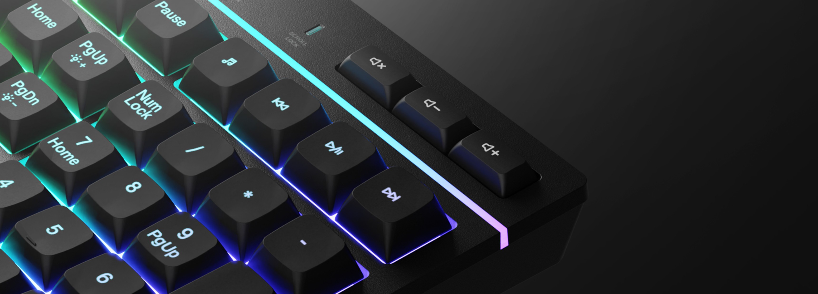 Gaming keyboard with multicolored backlighting and extra programmable keys on the side