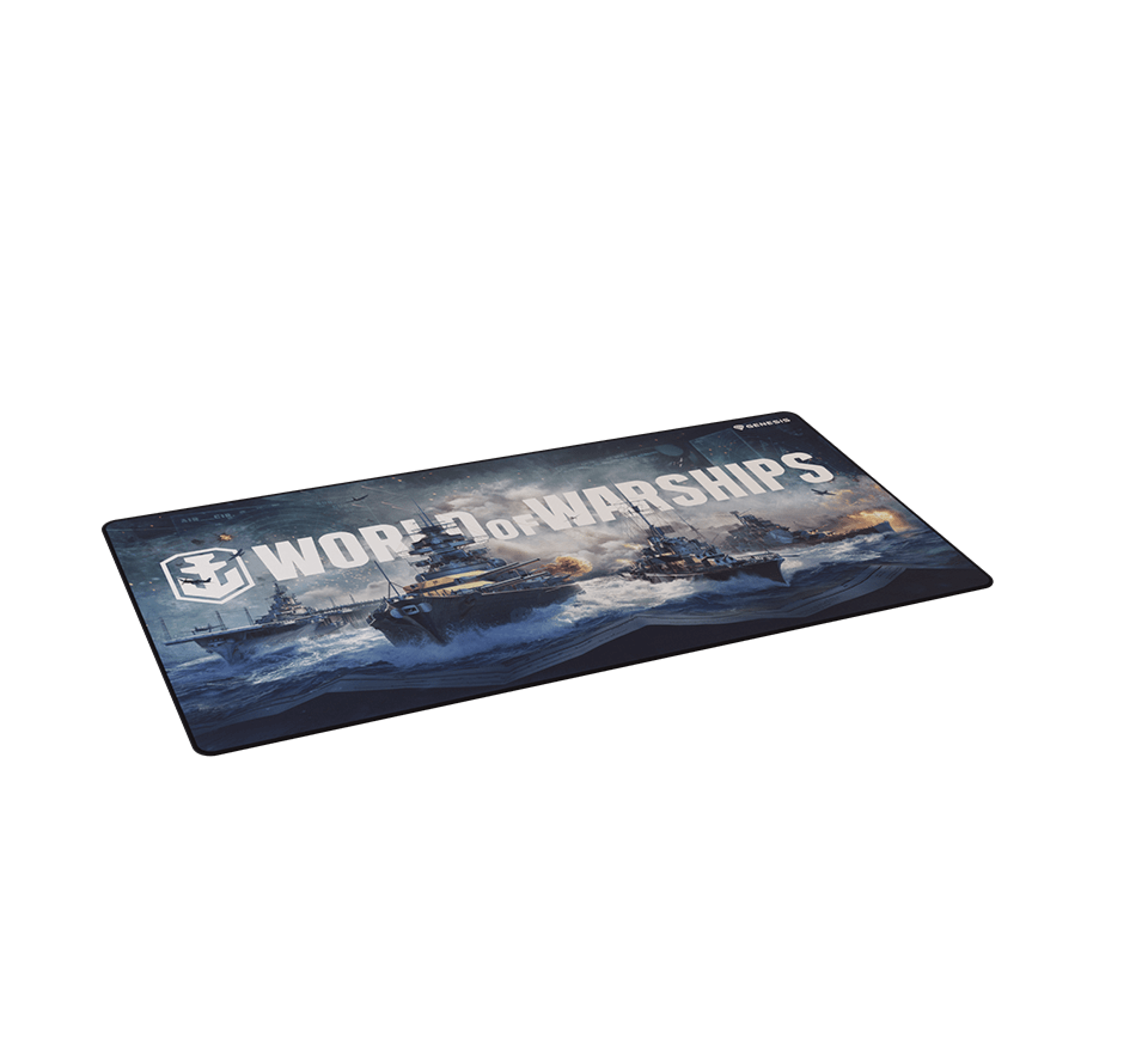 Large gaming mouse pad featuring "World of Warships" design, measuring 900x450mm with a carbon texture