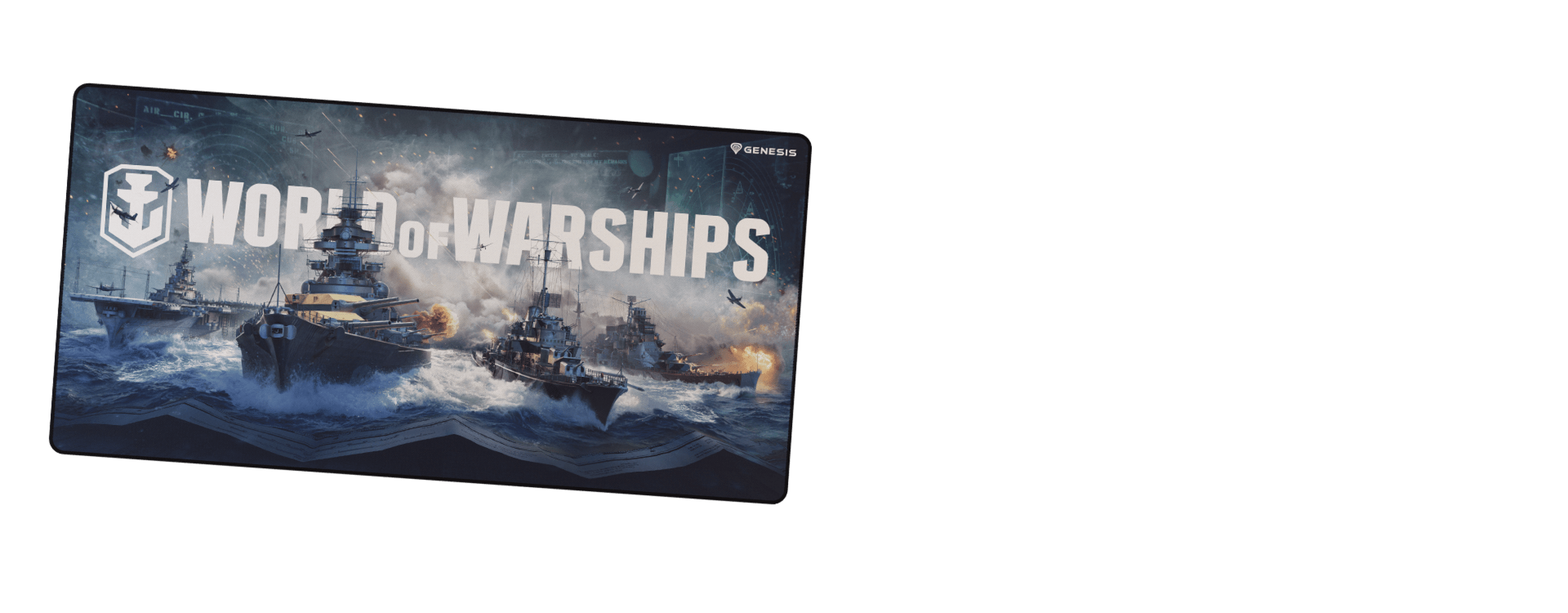 Gaming mouse pad featuring "World of Warships" artwork, measuring 900x450mm with a vivid naval battle scene