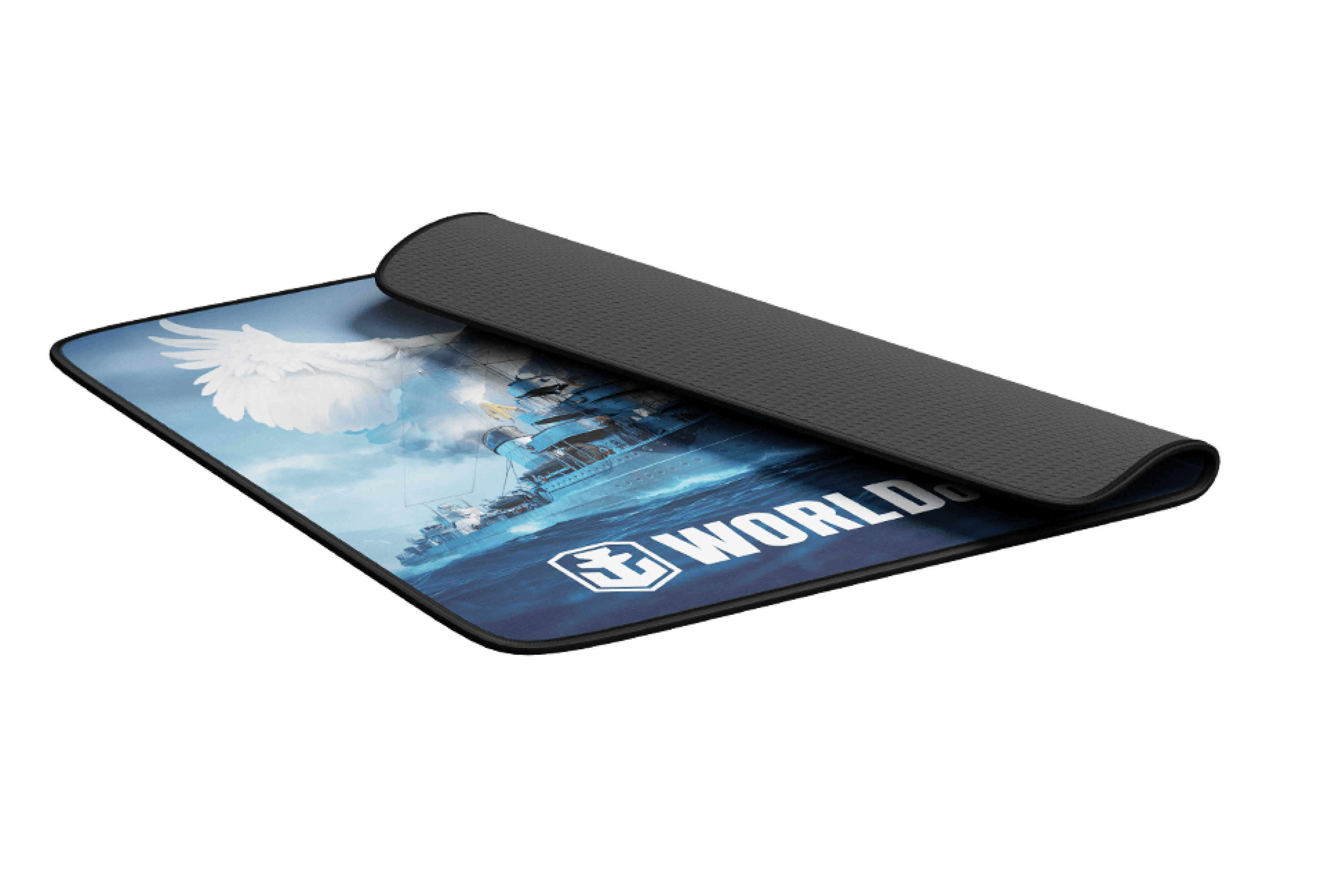 Gaming mouse pad with a vibrant design featuring naval imagery and the "World of Warships" logo, measuring 300x250mm