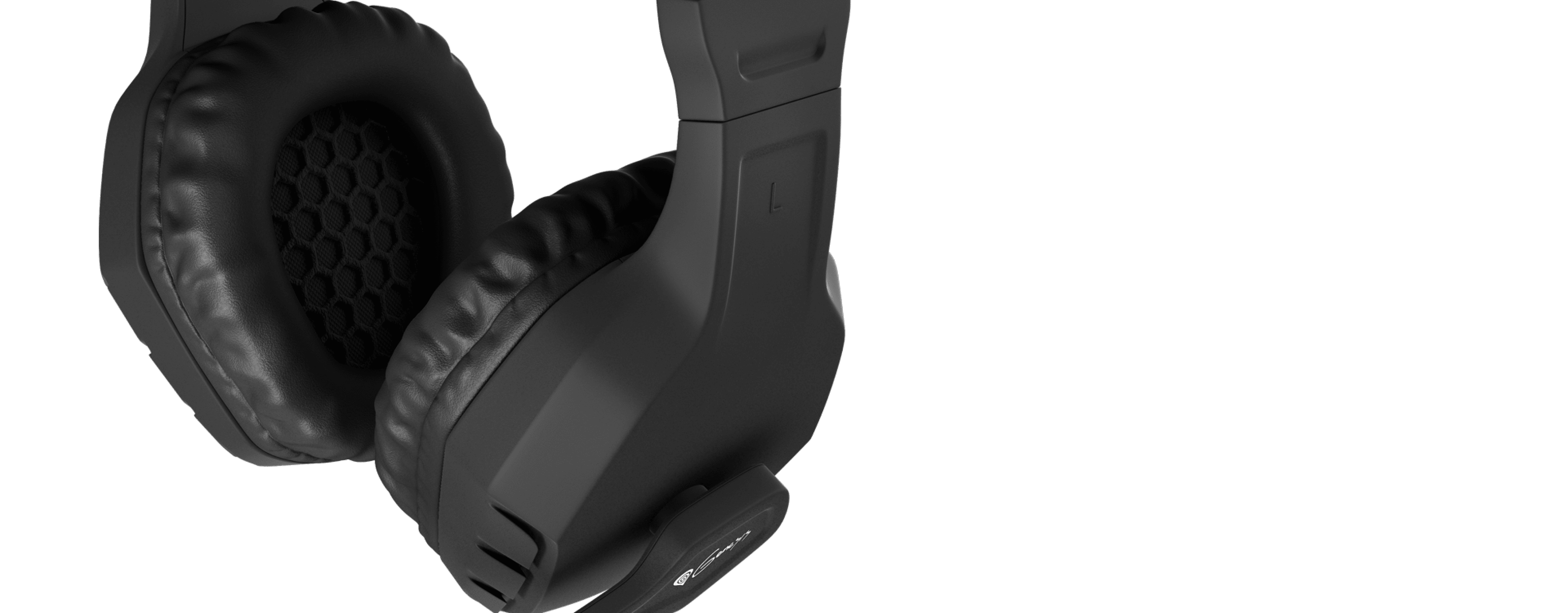 Black Genesis Argon 200 over-ear headphones featuring a built-in microphone and textured earcups