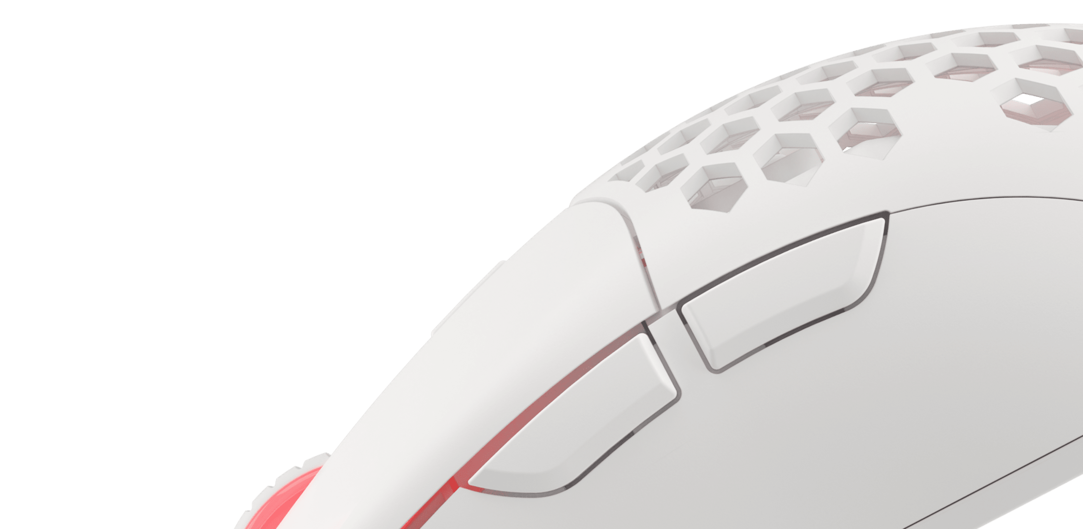 White gaming mouse with RGB lighting, featuring a hexagonal design and customizable DPI settings up to 8000