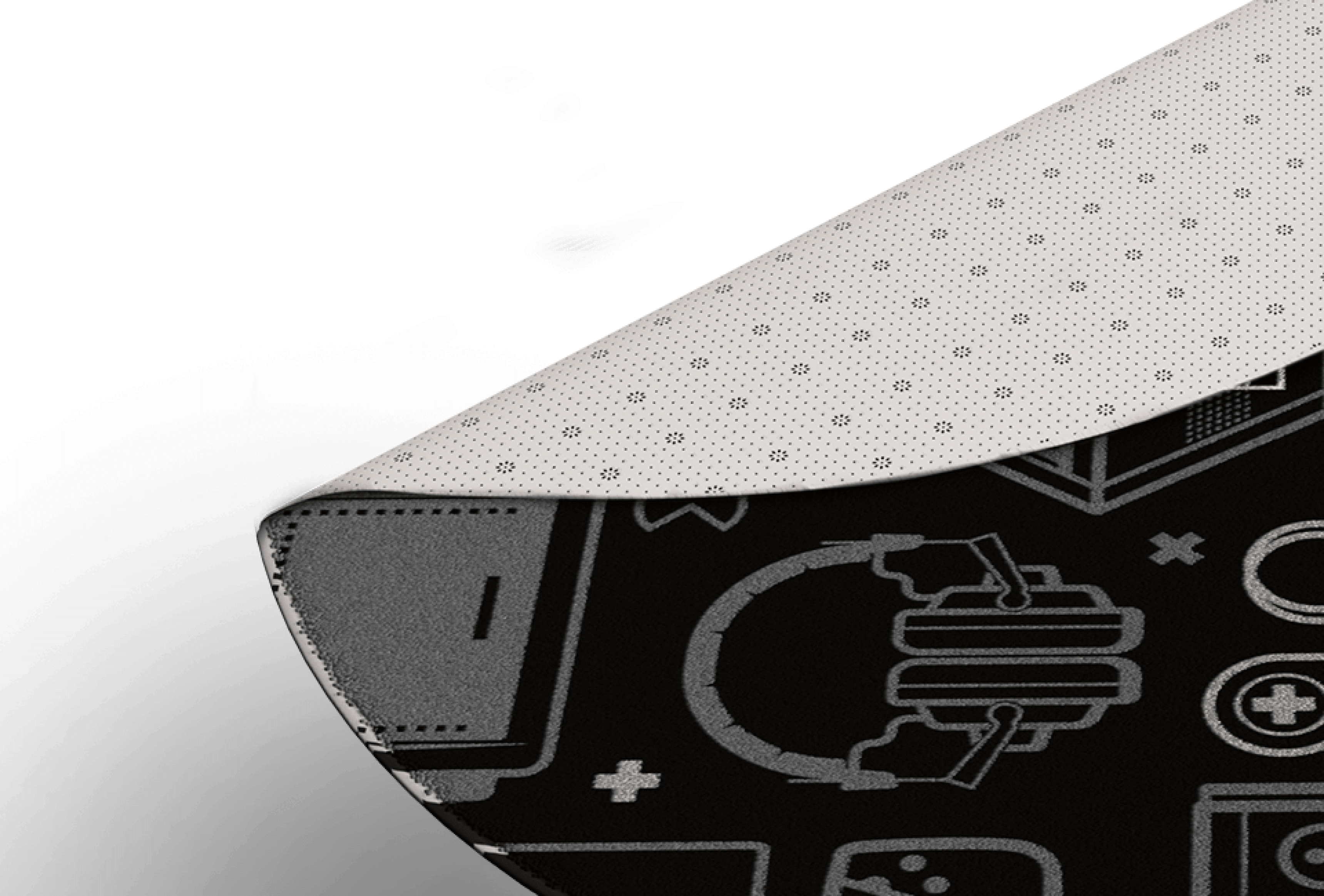 Protective mat for Genesis Tellur chair, featuring a textured black design with gaming icons. Measures 100 cm in diameter